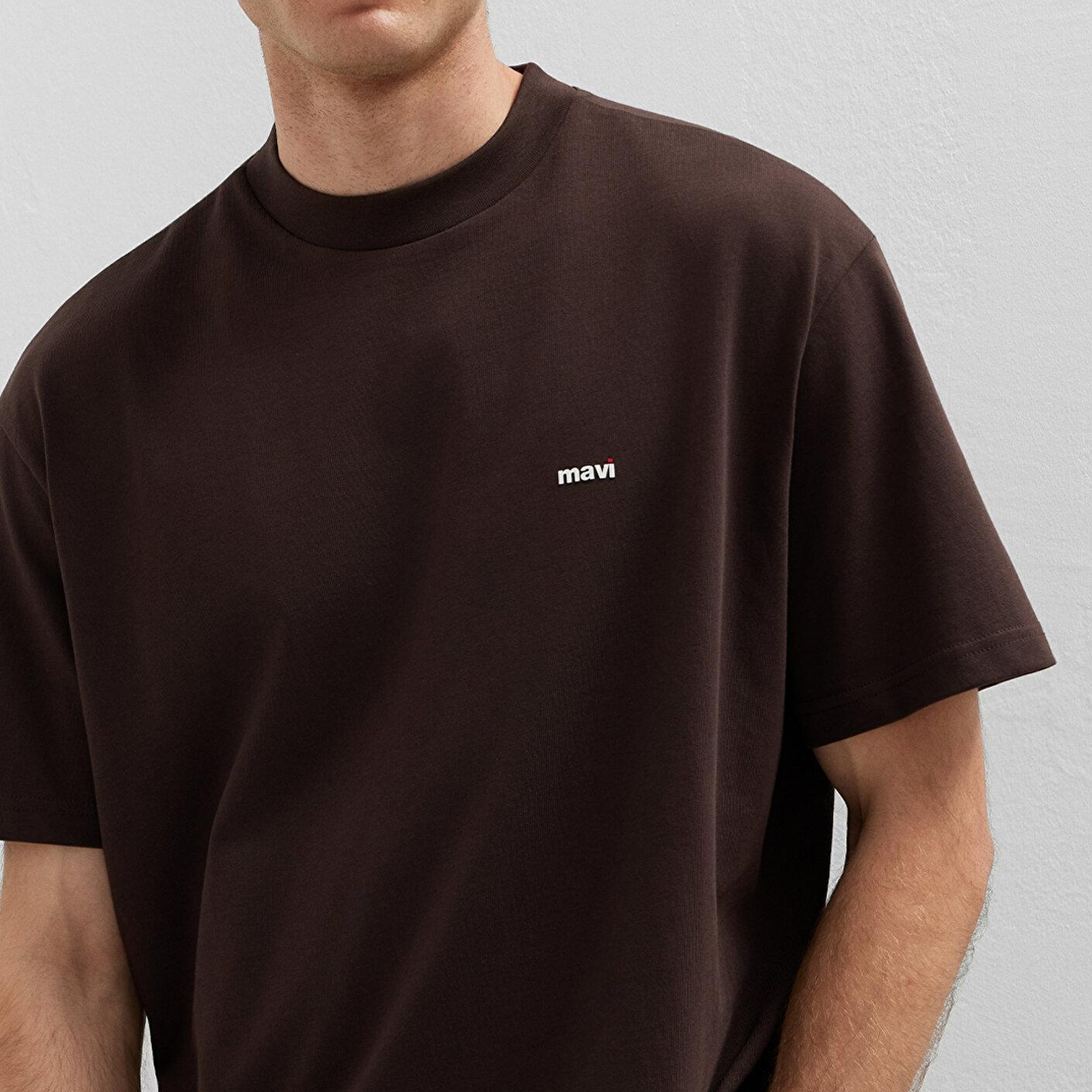 Mavi Kahverengi Basic Tişört Loose Fit / Bol Rahat Kesim 0612216-90704