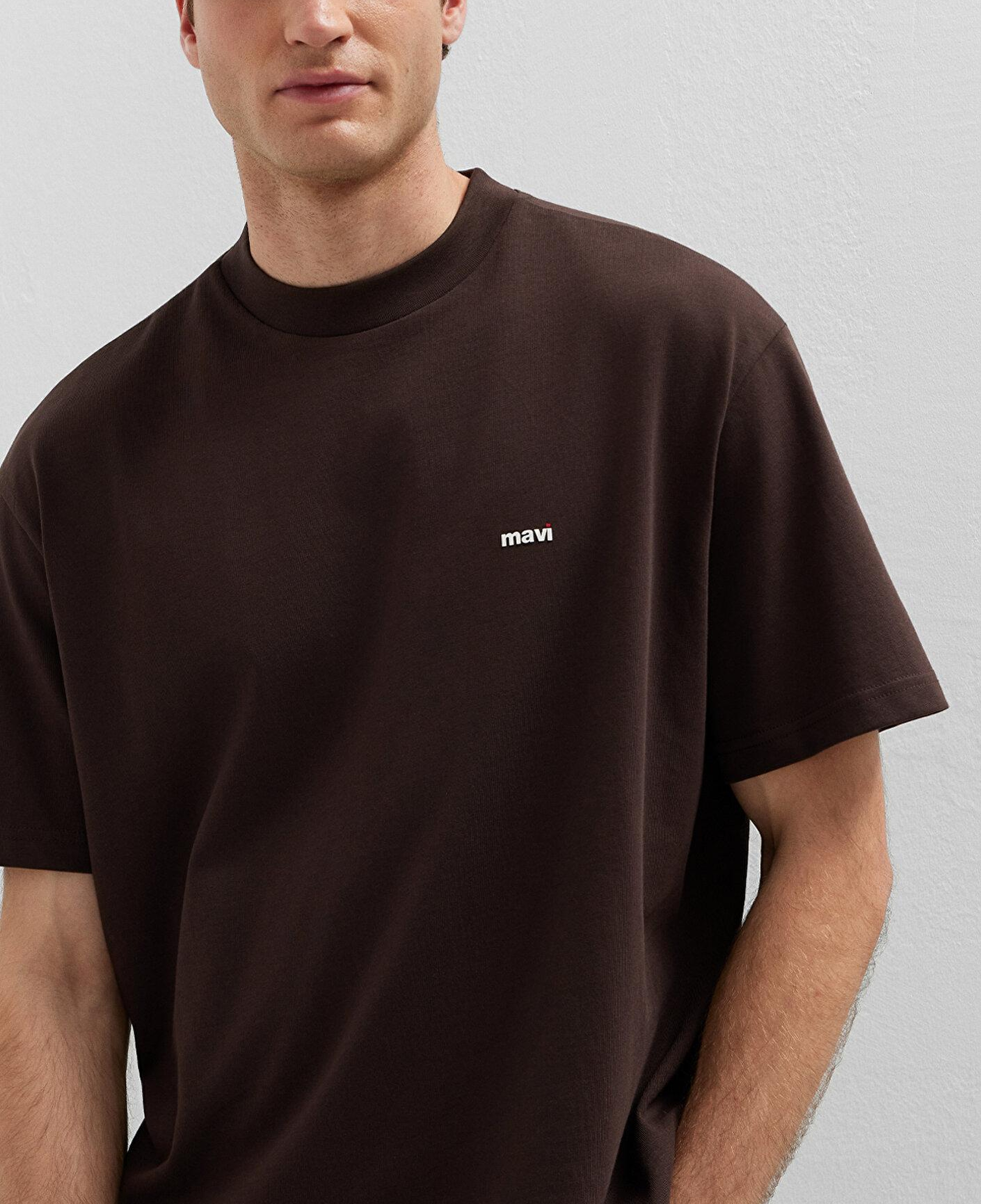 Mavi Kahverengi Basic Tişört Loose Fit / Bol Rahat Kesim 0612216-90704