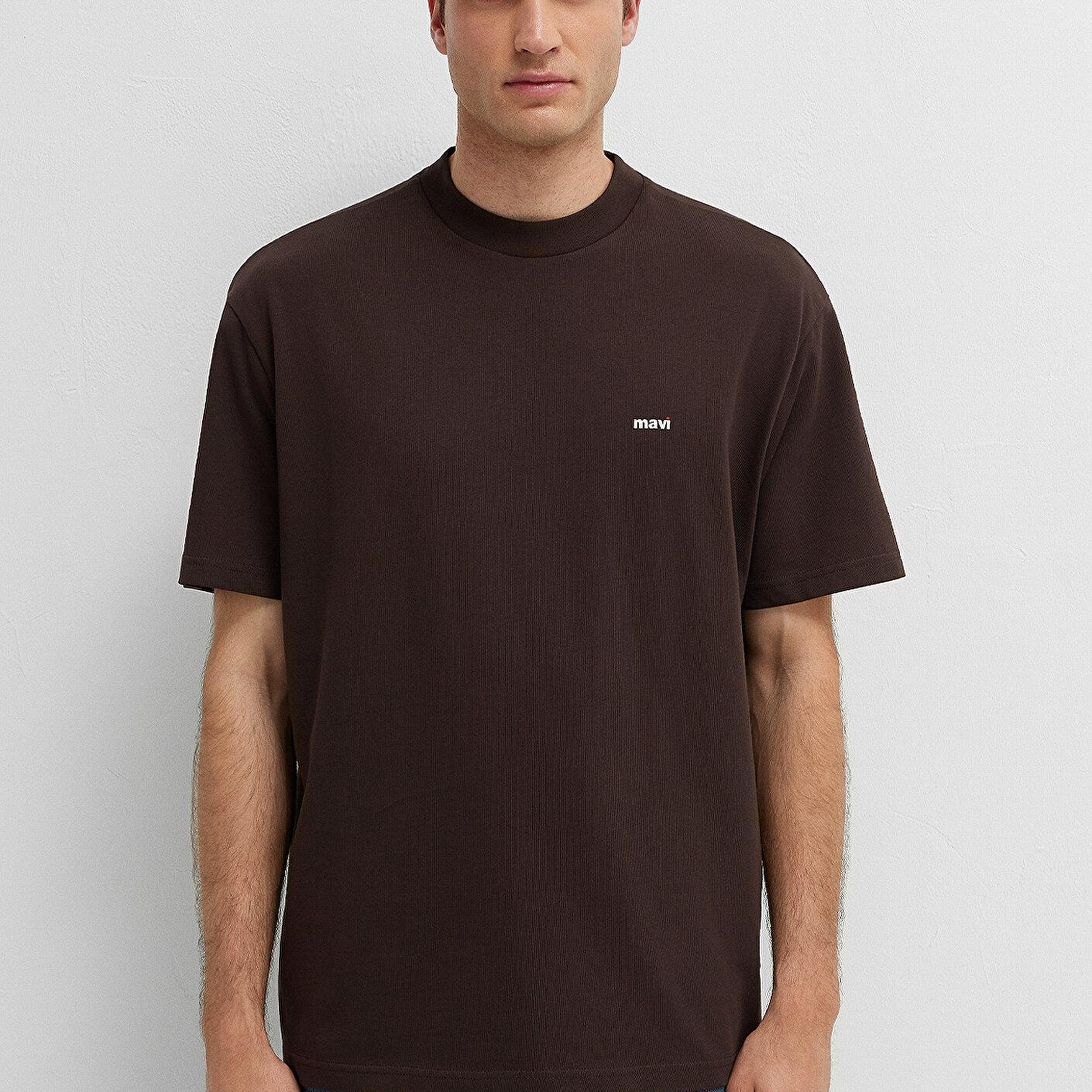 Mavi Kahverengi Basic Tişört Loose Fit / Bol Rahat Kesim 0612216-90704