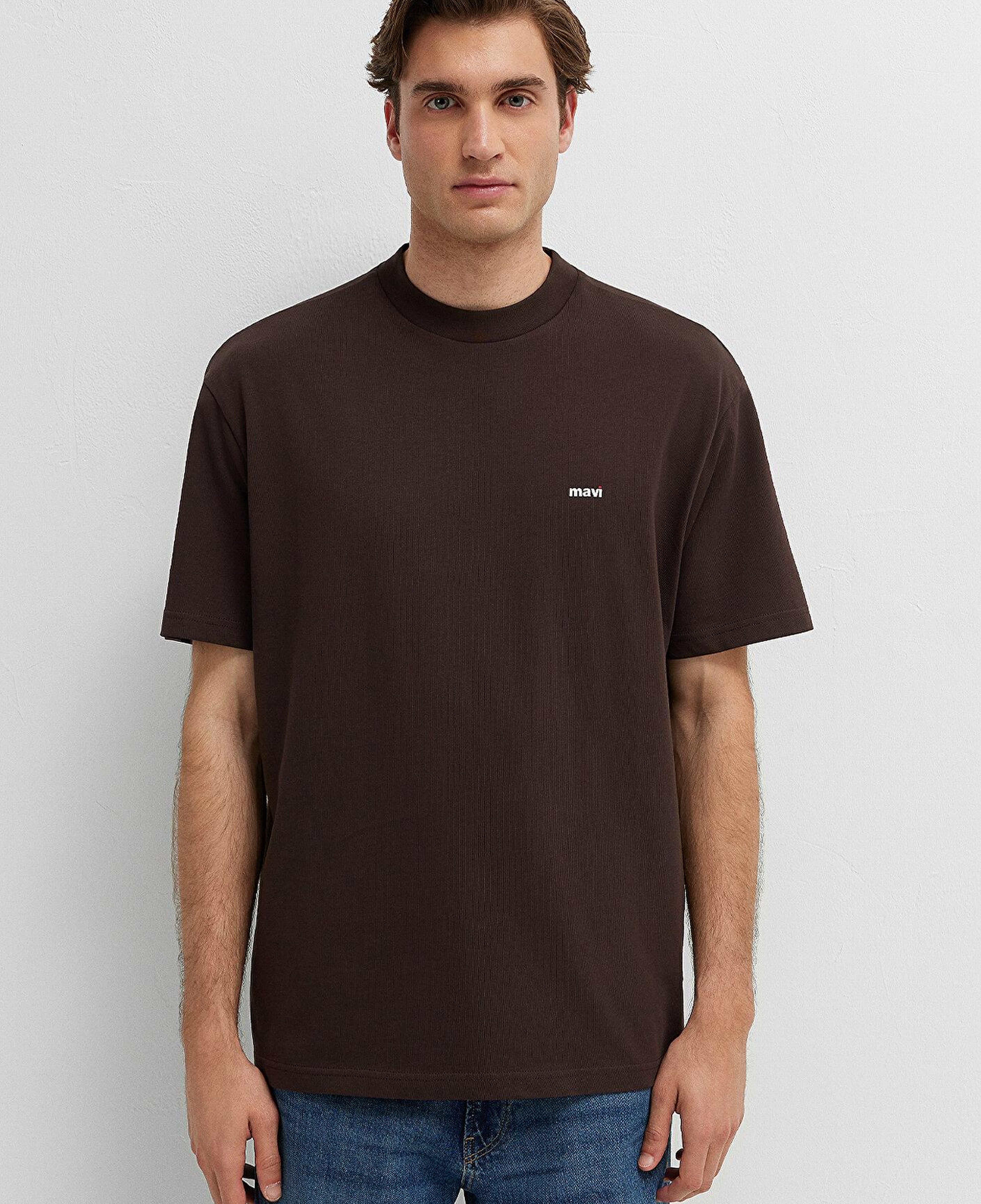 Mavi Kahverengi Basic Tişört Loose Fit / Bol Rahat Kesim 0612216-90704