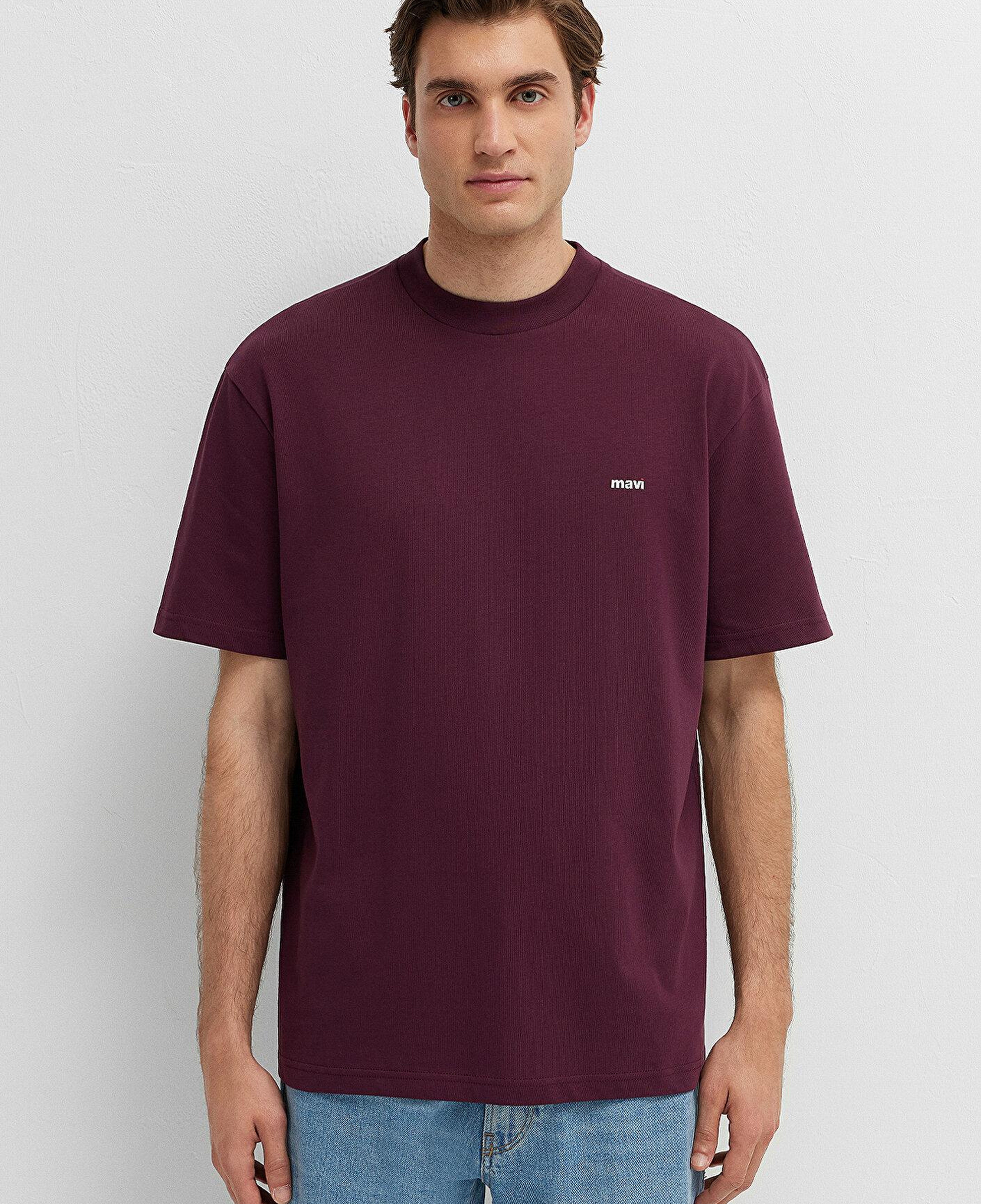 Mavi Bordo Basic Tişört Loose Fit / Bol Rahat Kesim 0612216-70434