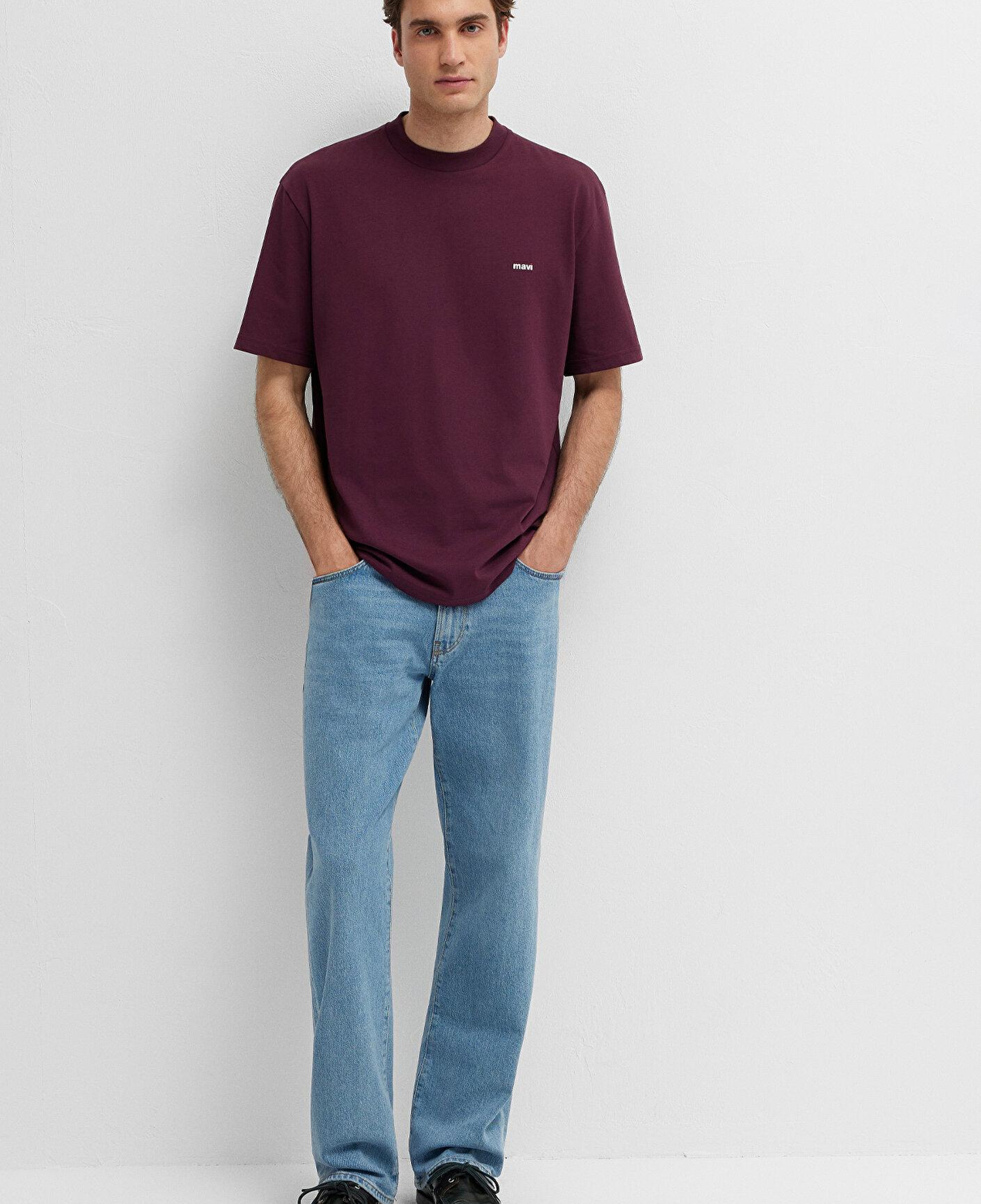 Mavi Bordo Basic Tişört Loose Fit / Bol Rahat Kesim 0612216-70434