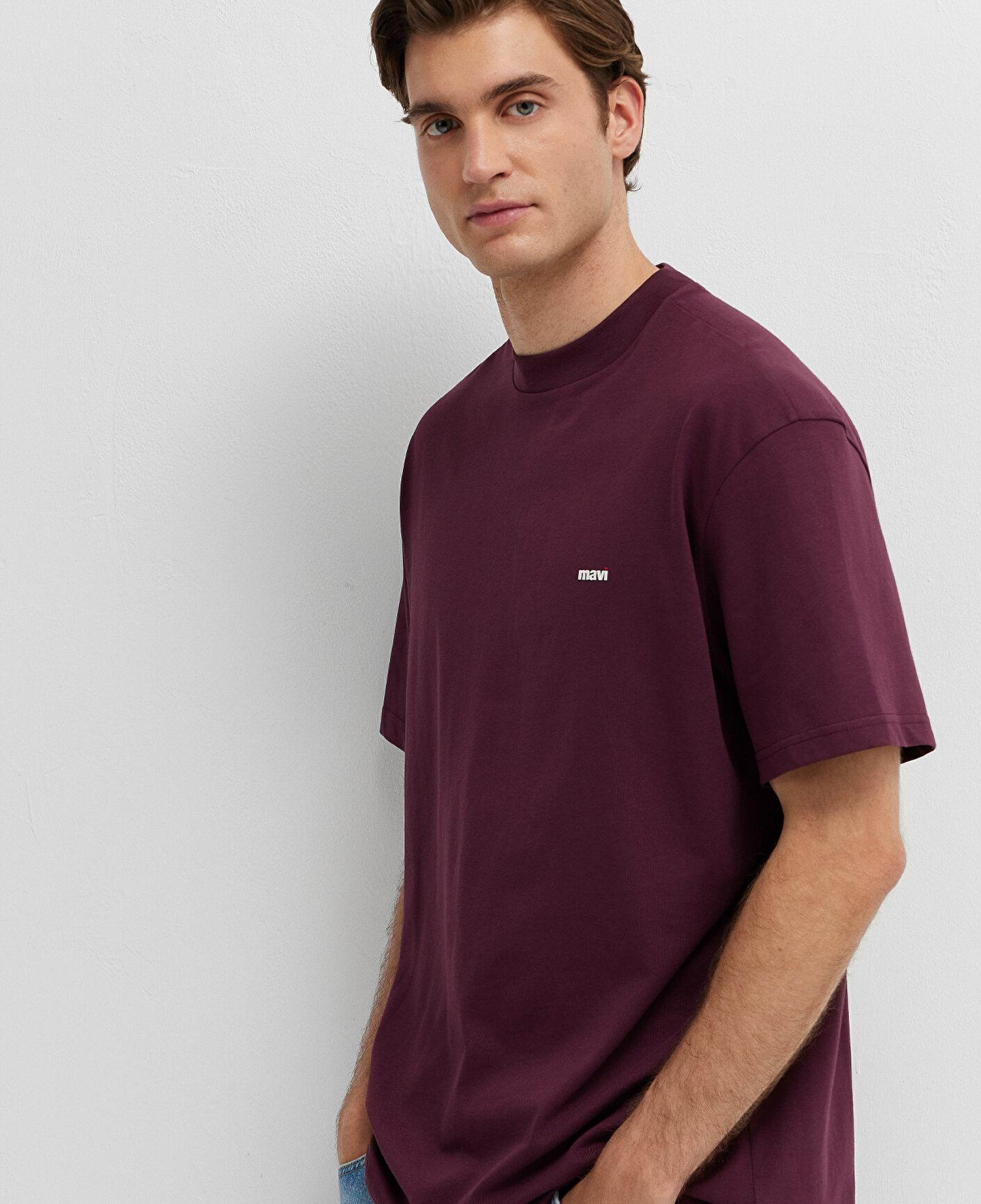 Mavi Bordo Basic Tişört Loose Fit / Bol Rahat Kesim 0612216-70434