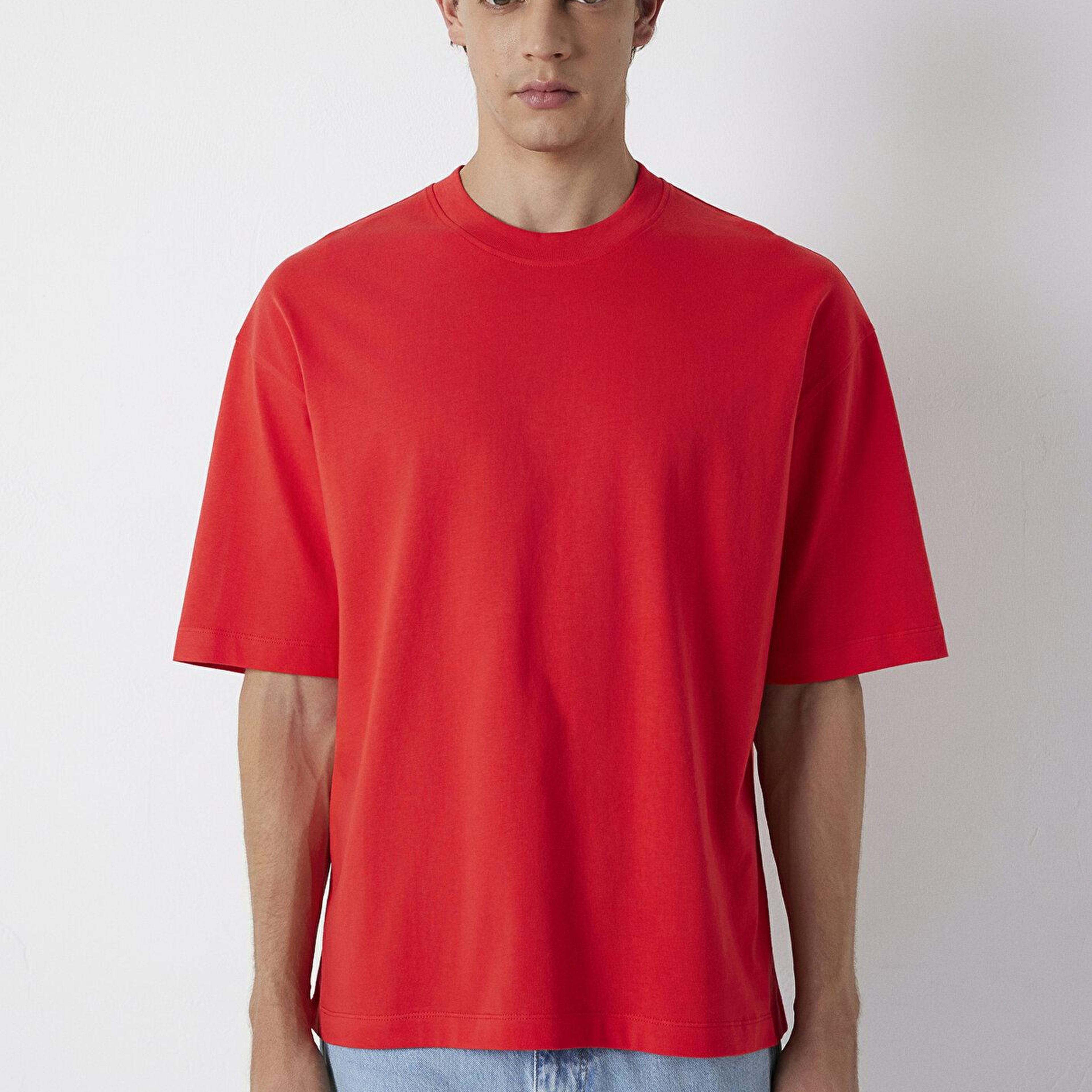 Mavi Kırmızı Basic Tişört Oversize / Geniş Kesim 0613113-70465