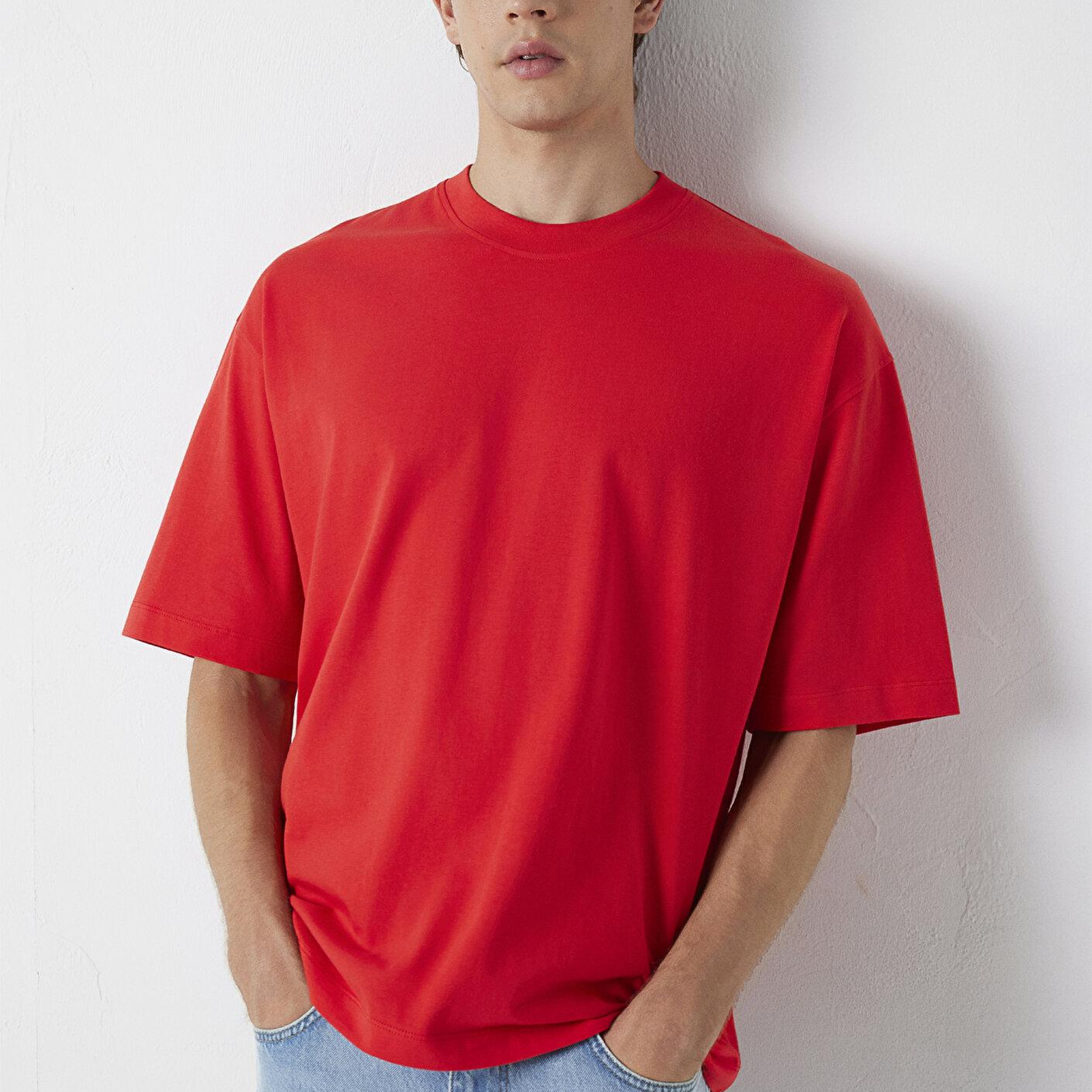 Mavi Kırmızı Basic Tişört Oversize / Geniş Kesim 0613113-70465