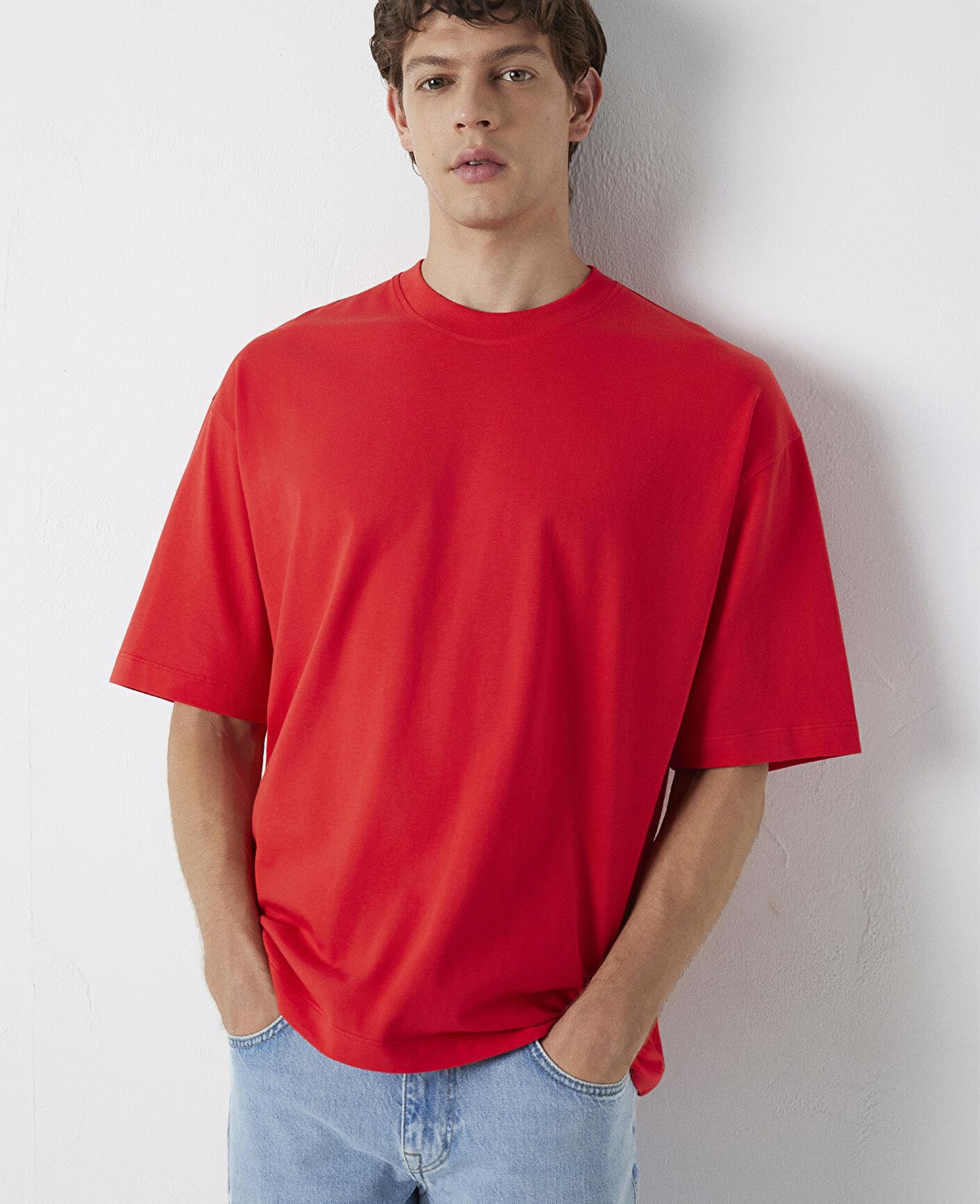 Mavi Kırmızı Basic Tişört Oversize / Geniş Kesim 0613113-70465