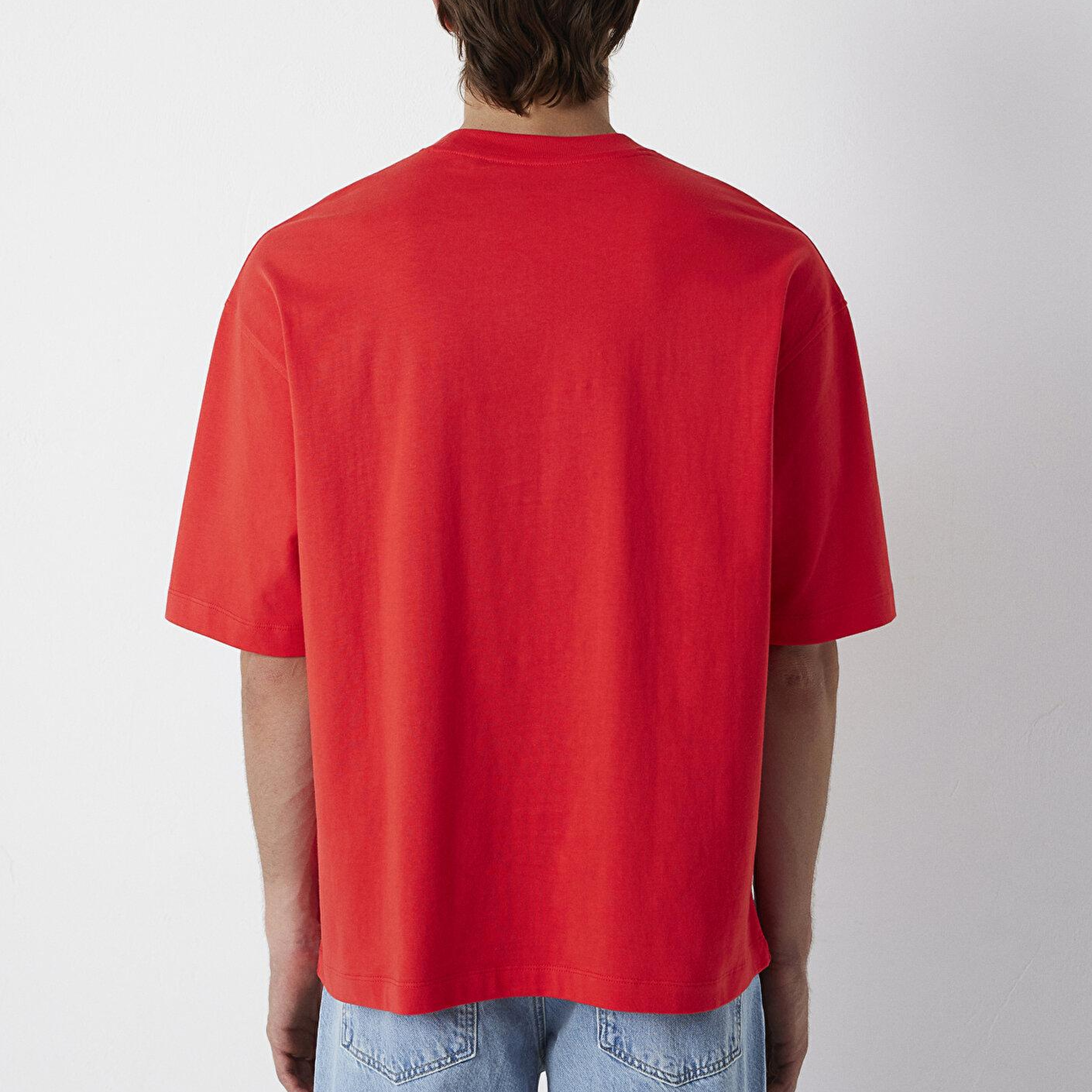 Mavi Kırmızı Basic Tişört Oversize / Geniş Kesim 0613113-70465