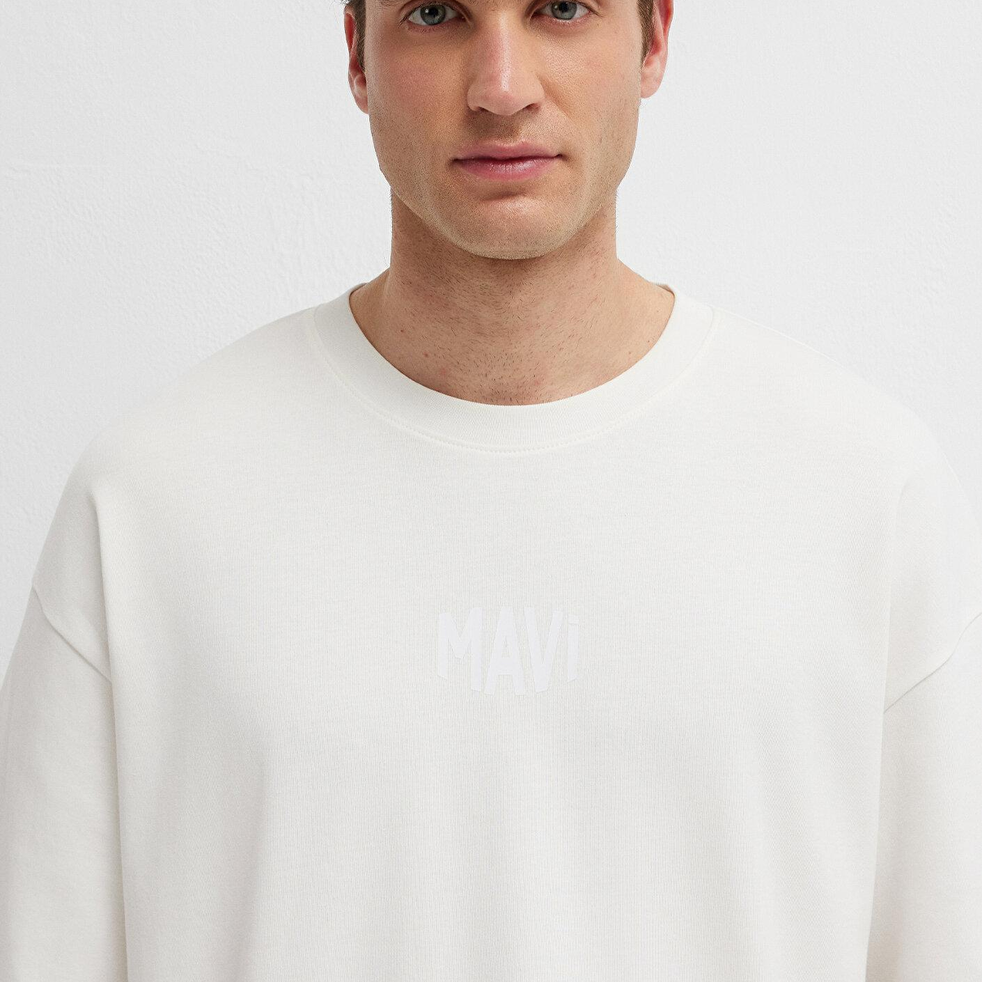 Mavi Mavi Logo Baskılı Ekru Tişört Oversize / Geniş Kesim 0613581-70057