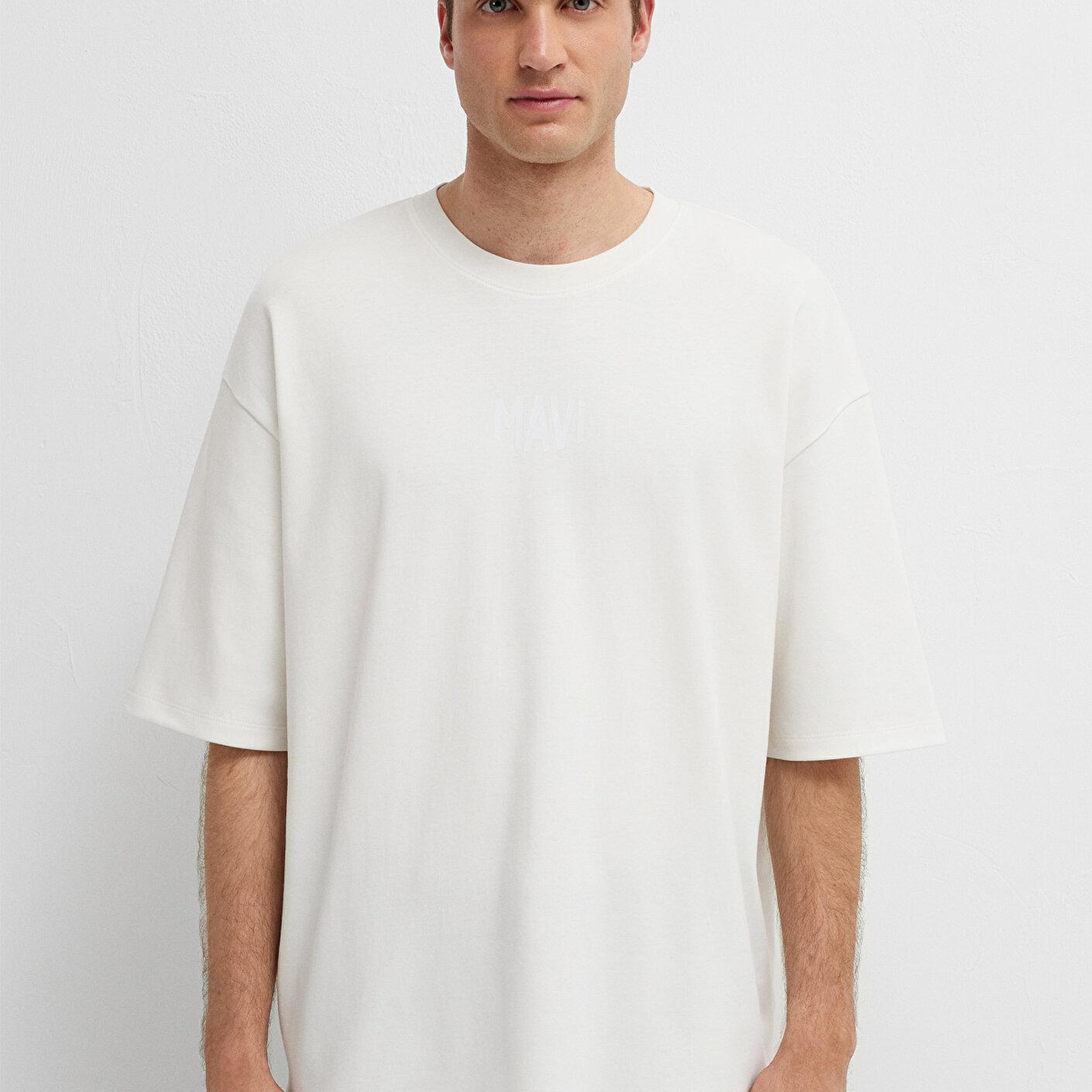 Mavi Mavi Logo Baskılı Ekru Tişört Oversize / Geniş Kesim 0613581-70057