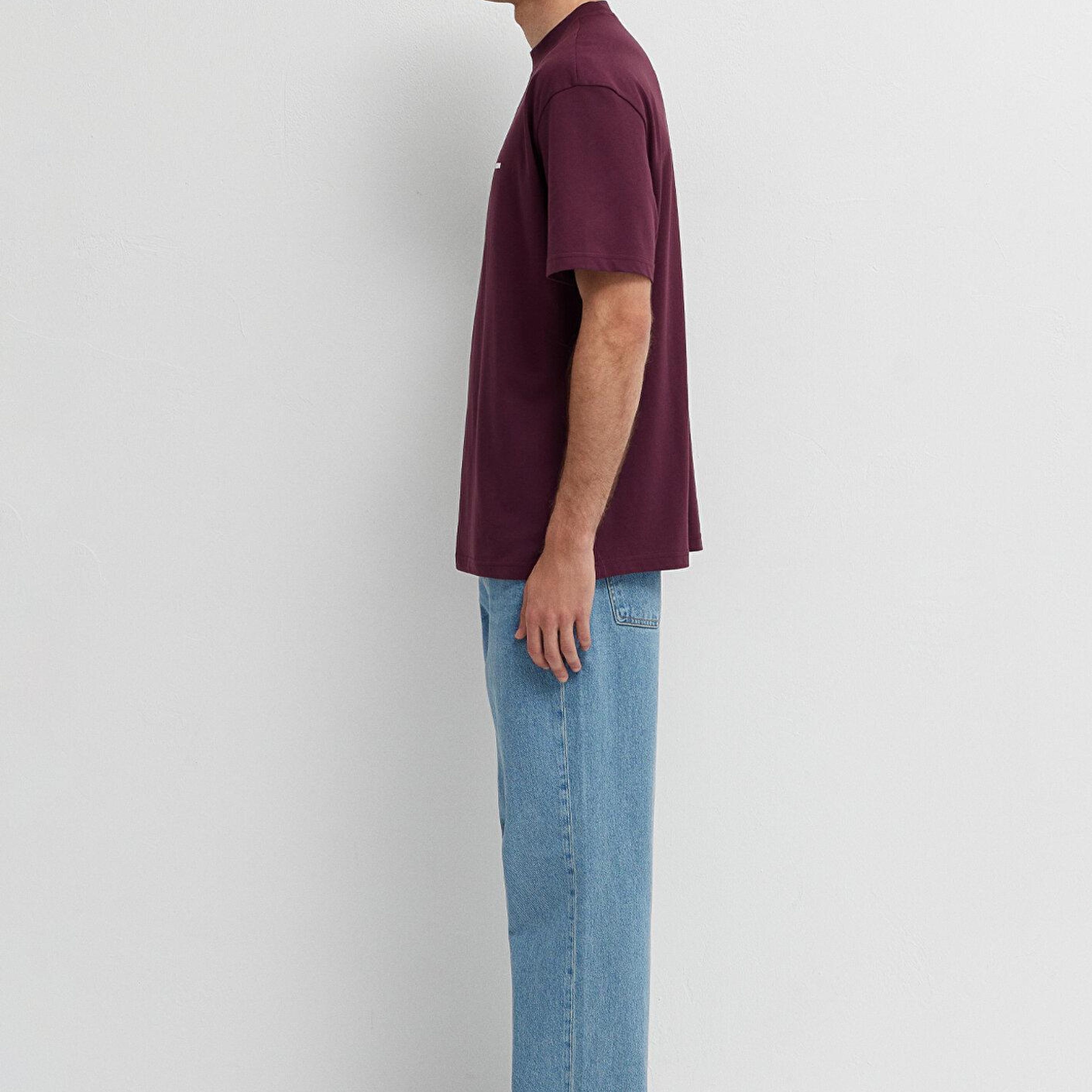 Mavi Bordo Basic Tişört Loose Fit / Bol Rahat Kesim 0612216-70434