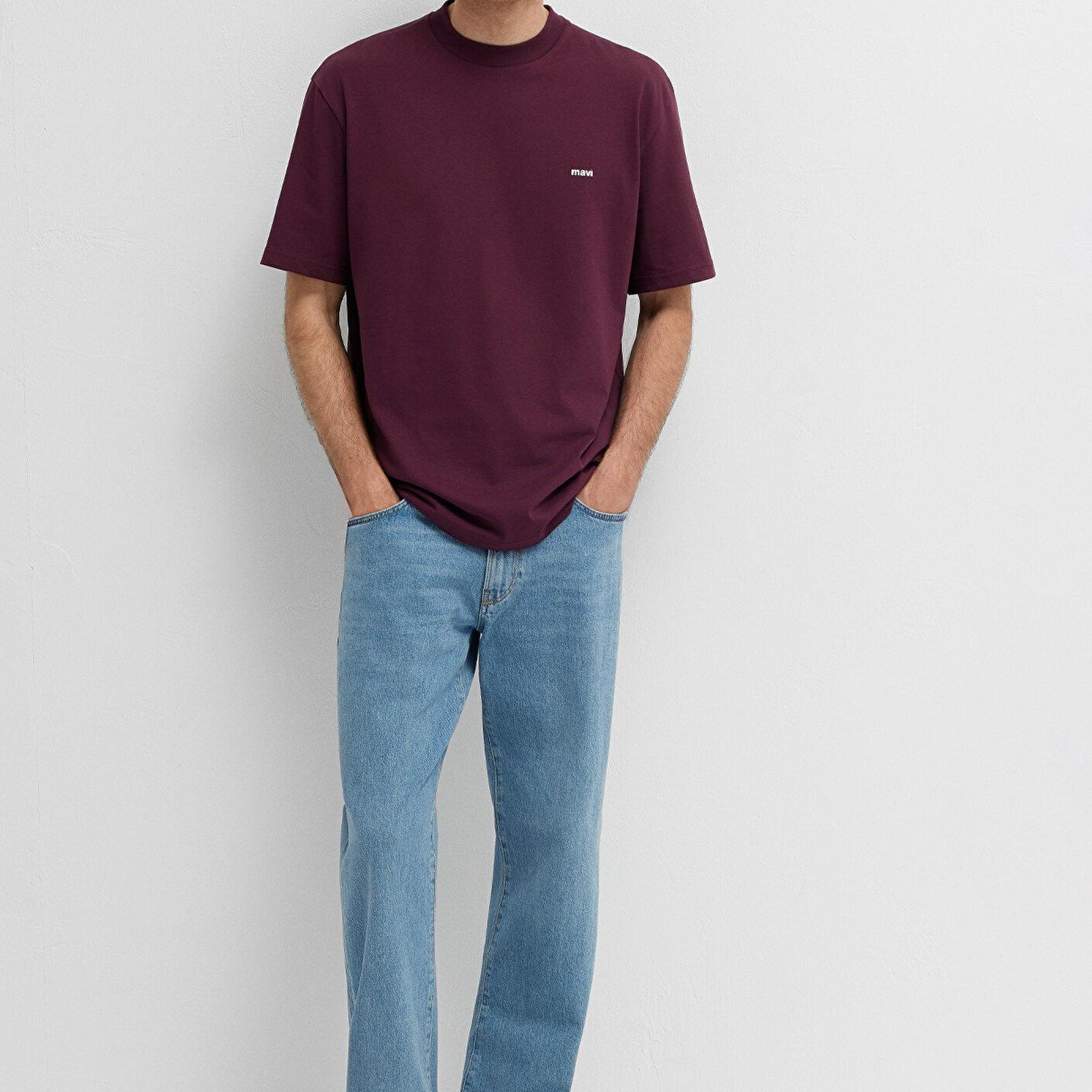 Mavi Bordo Basic Tişört Loose Fit / Bol Rahat Kesim 0612216-70434
