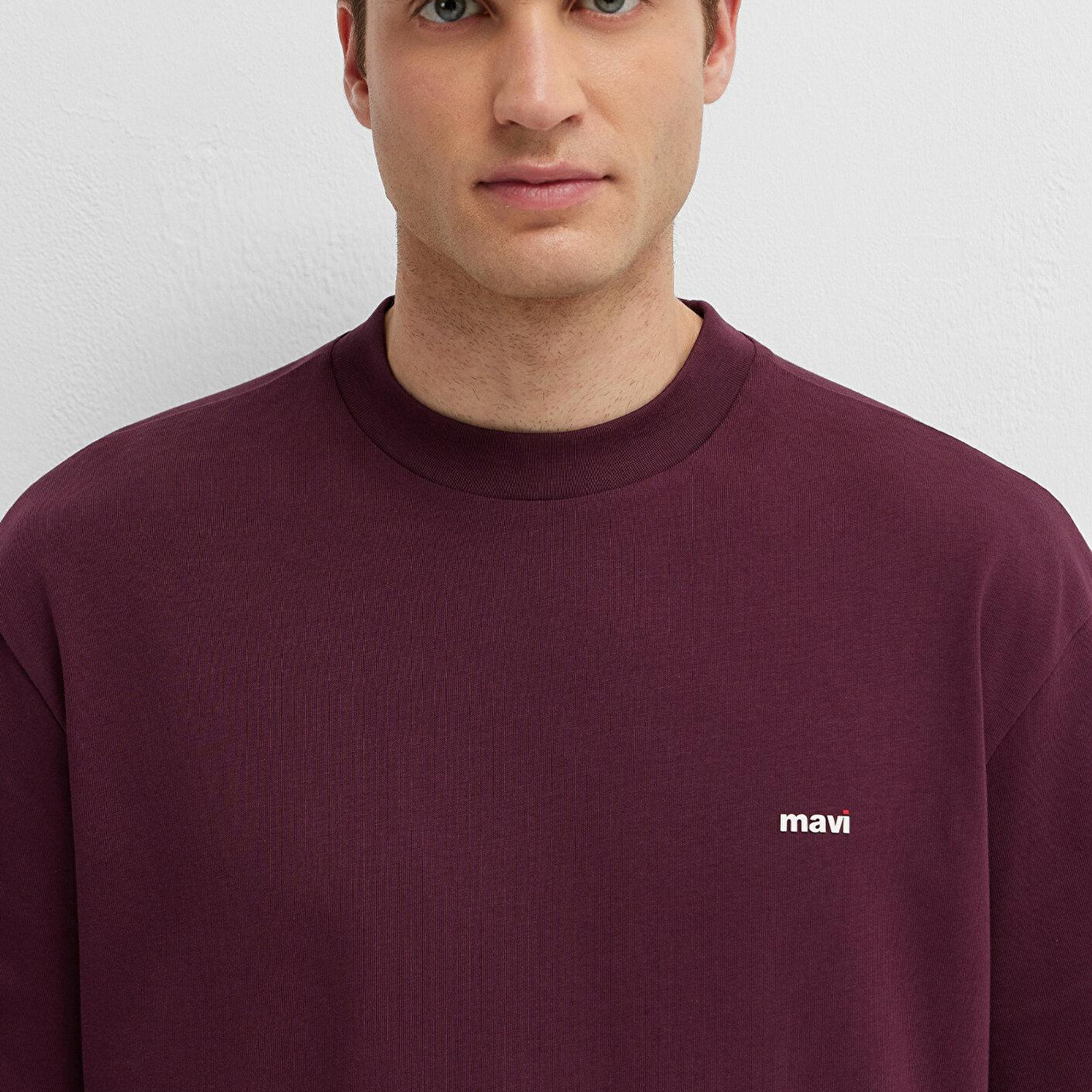 Mavi Bordo Basic Tişört Loose Fit / Bol Rahat Kesim 0612216-70434