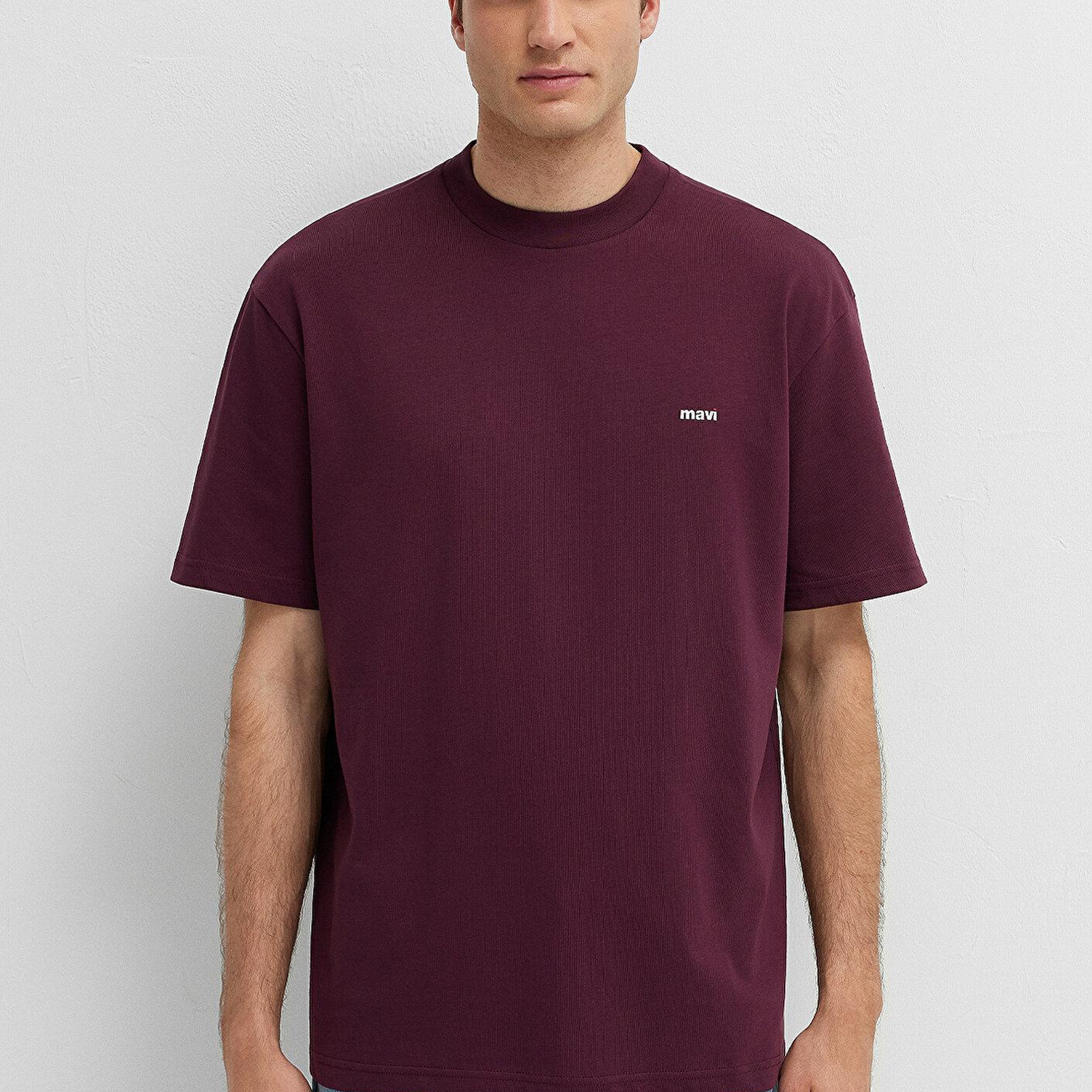 Mavi Bordo Basic Tişört Loose Fit / Bol Rahat Kesim 0612216-70434