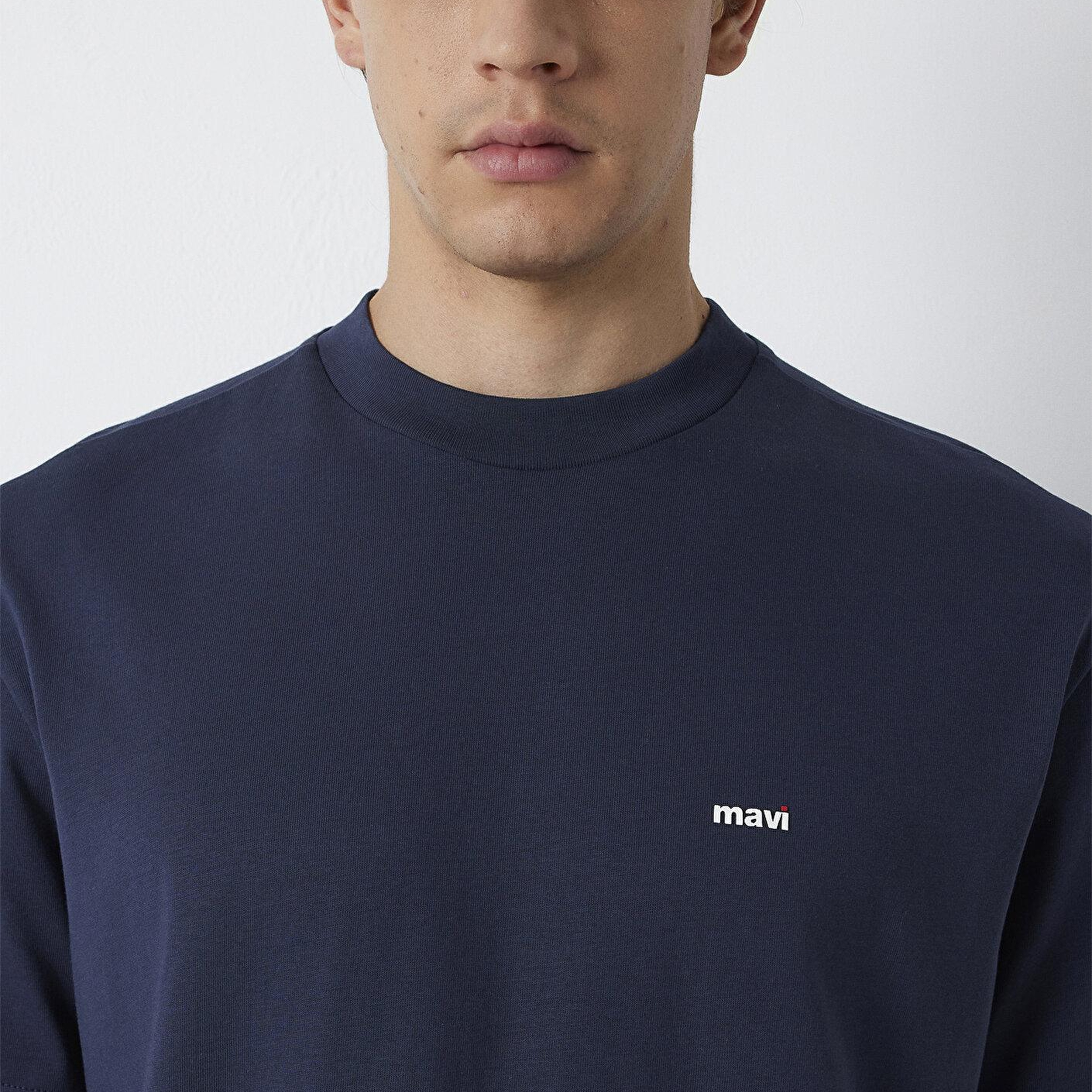 Mavi Lacivert Basic Tişört Loose Fit / Bol Rahat Kesim 0612216-70490
