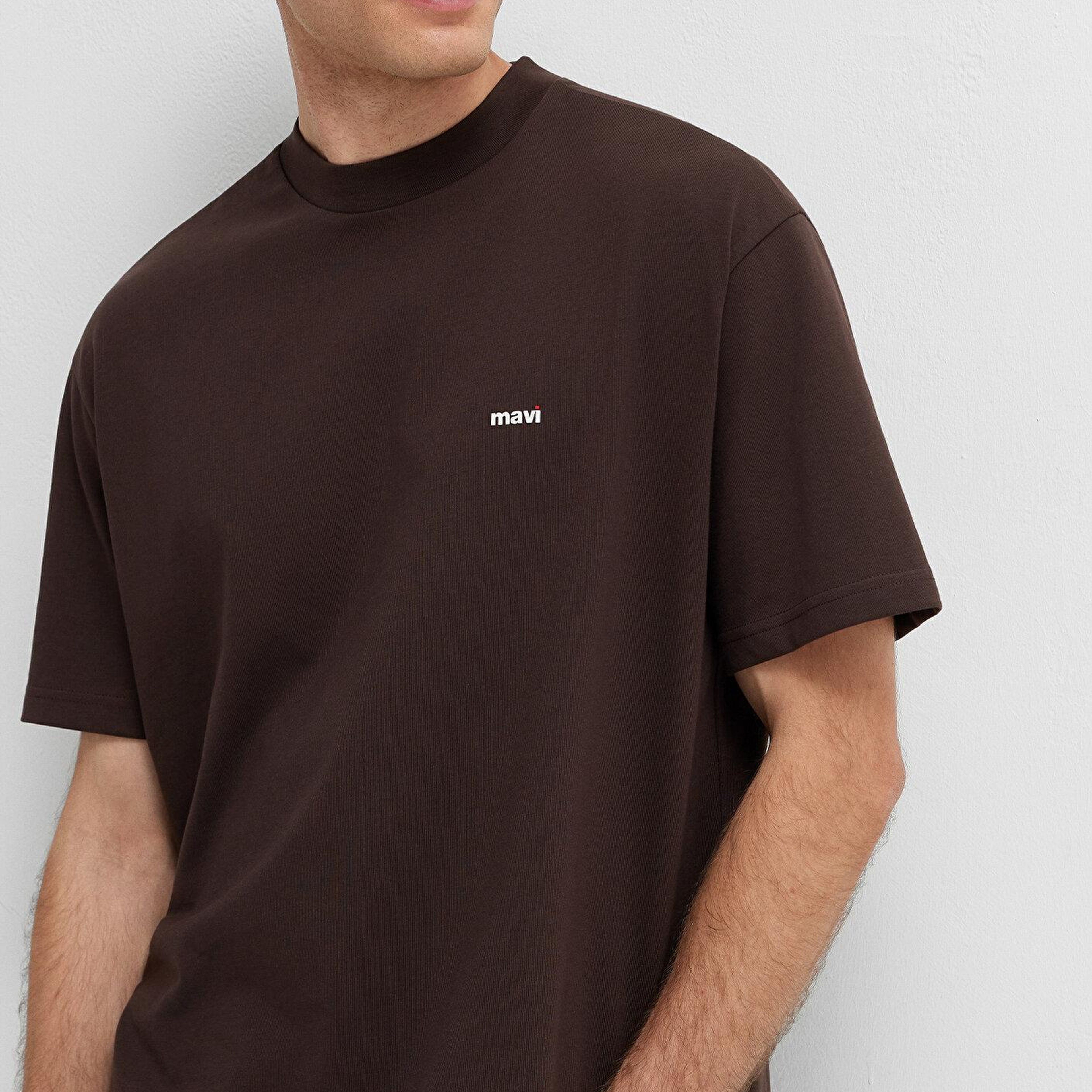 Mavi Kahverengi Basic Tişört Loose Fit / Bol Rahat Kesim 0612216-90704