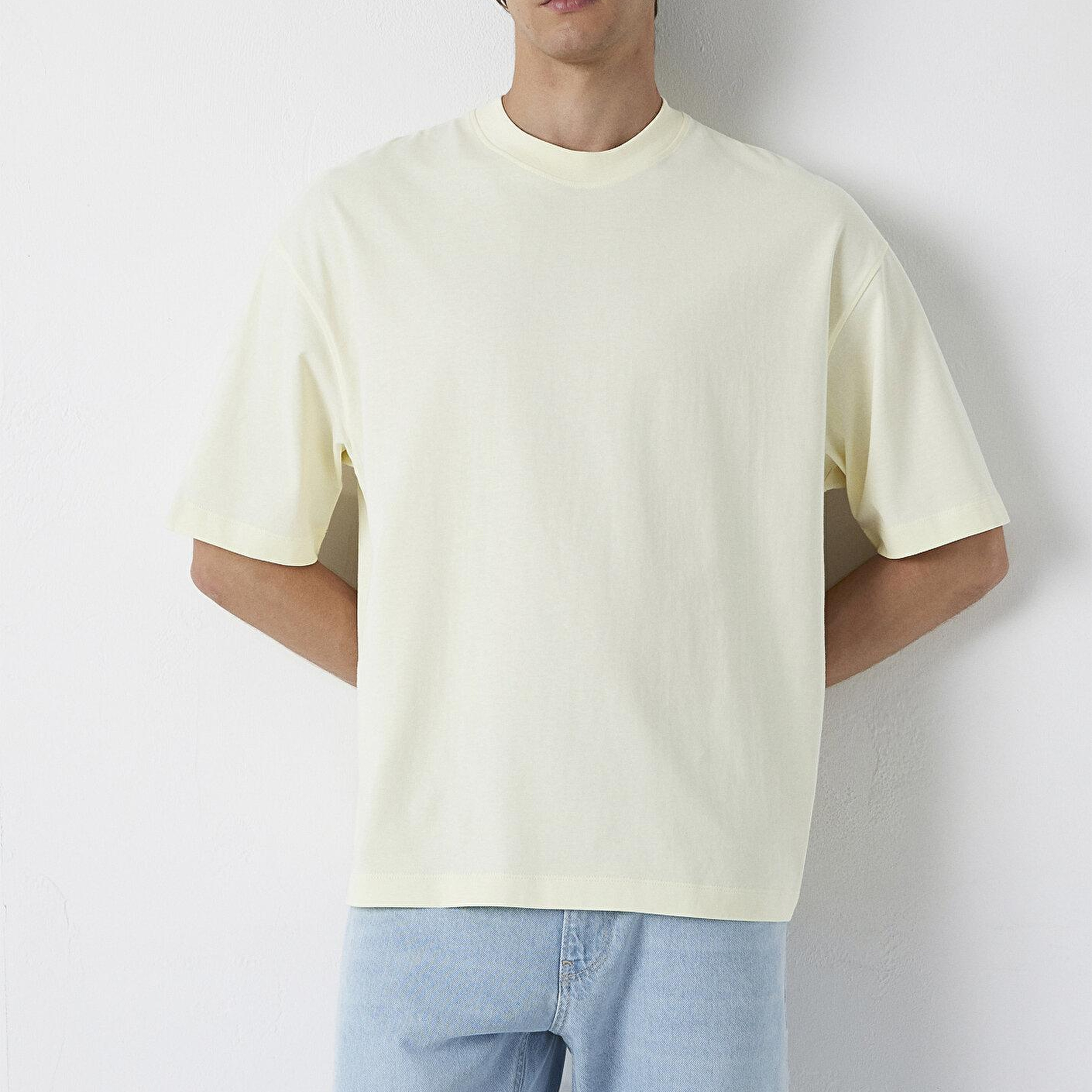 Mavi Ekru Basic Tişört Oversize / Geniş Kesim 0613113-70062