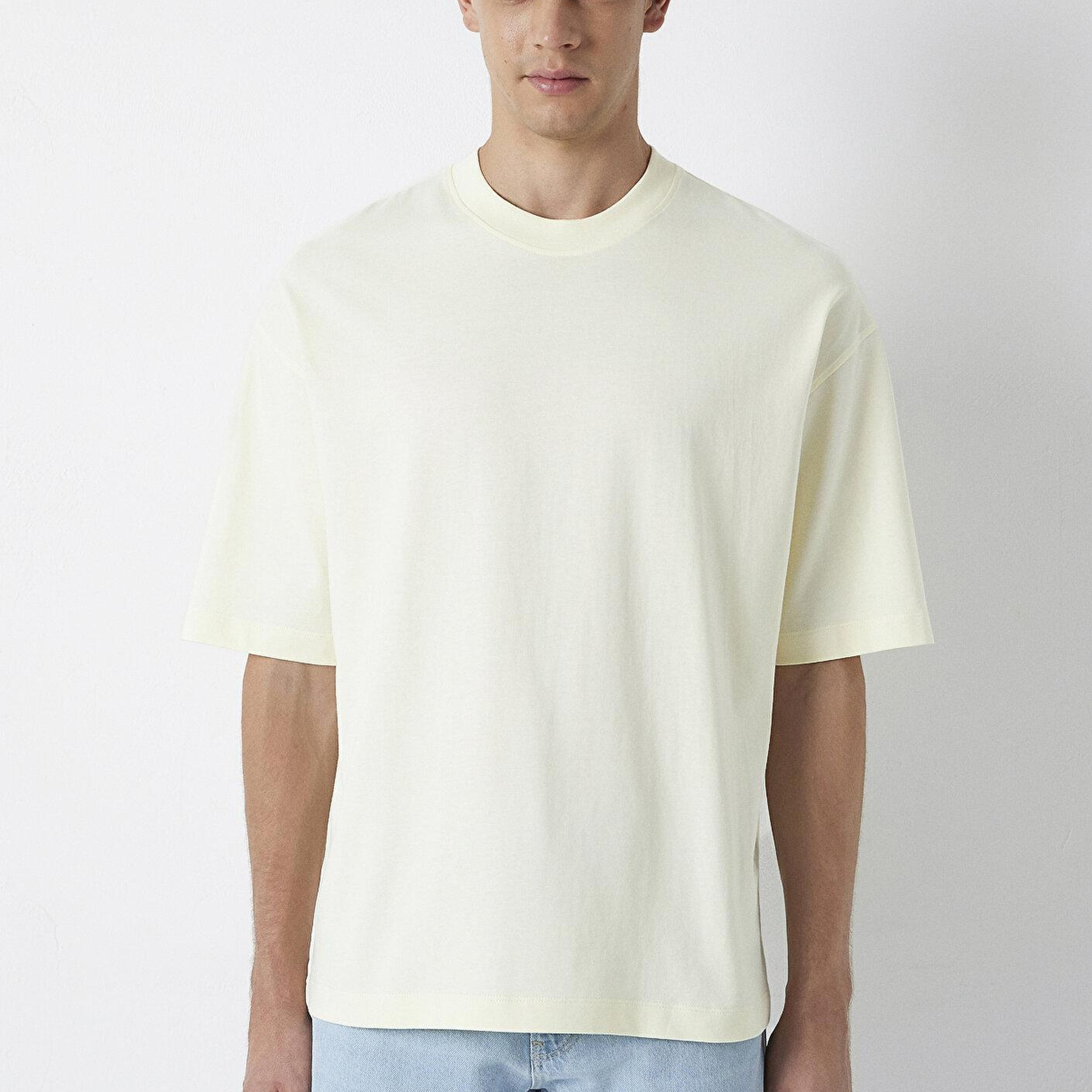 Mavi Ekru Basic Tişört Oversize / Geniş Kesim 0613113-70062