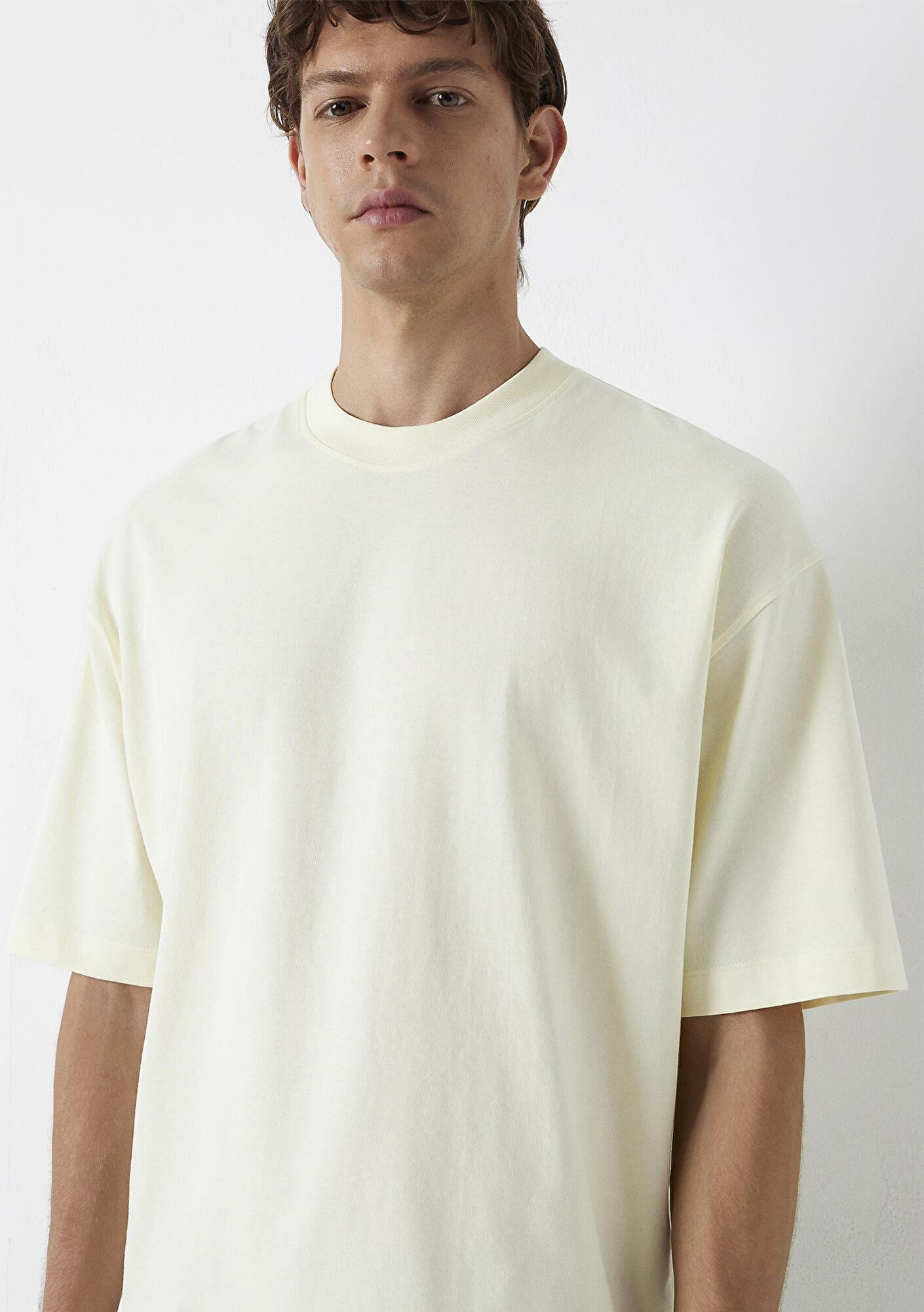 Mavi Ekru Basic Tişört Oversize / Geniş Kesim 0613113-70062