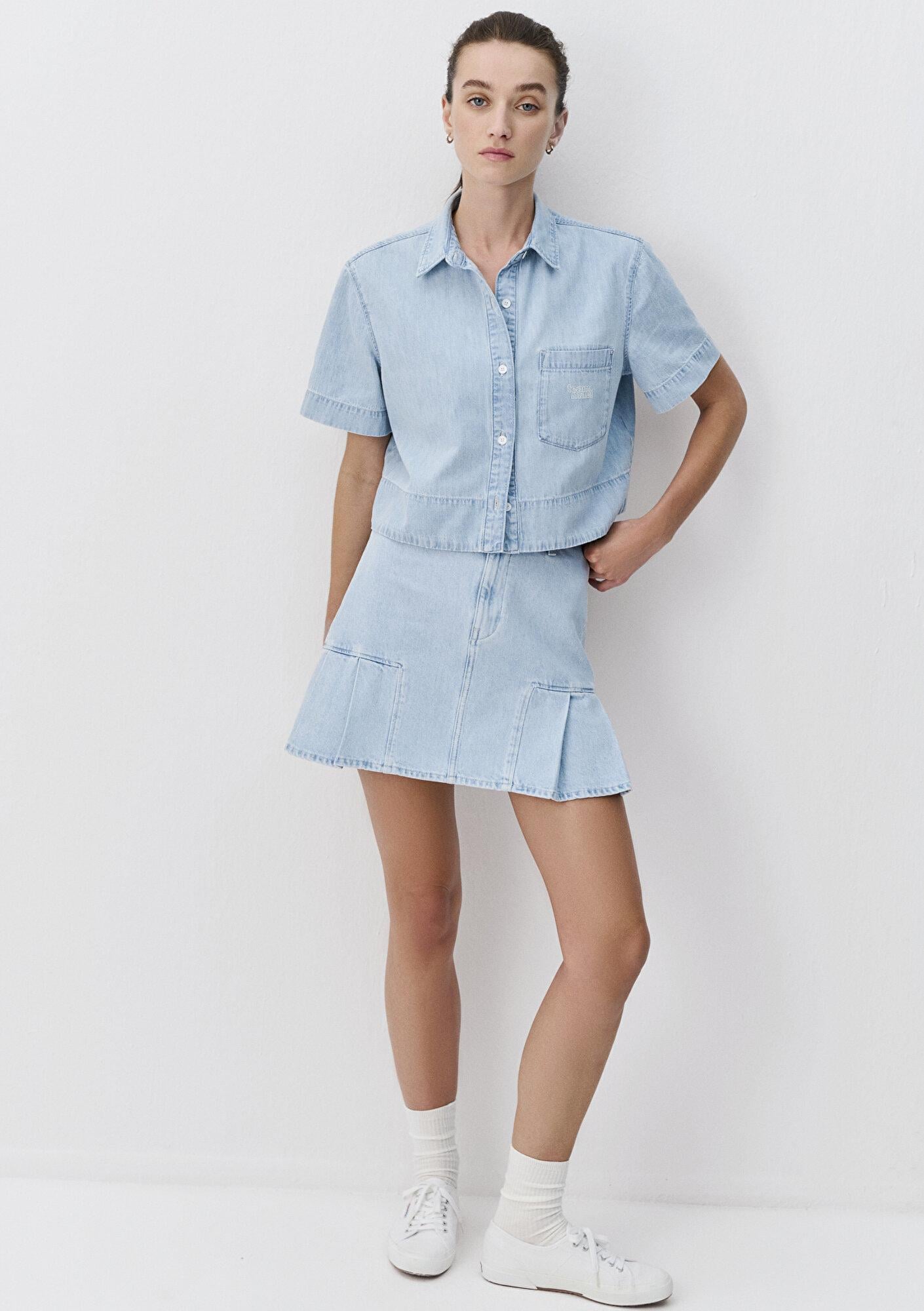 Mavi Açık Mavi Denim Gömlek Crop / Kısa Kesim 1211131-A6871