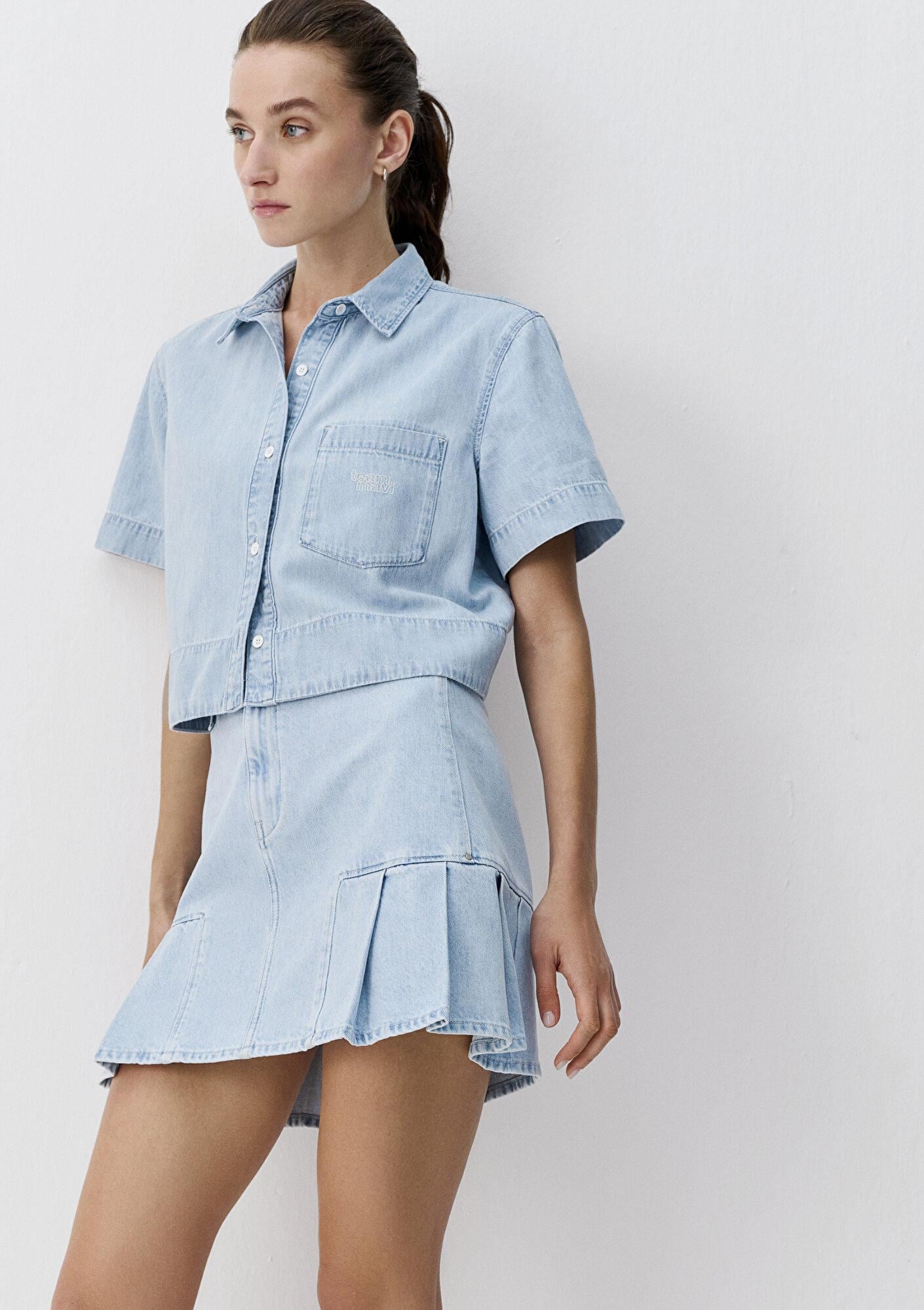 Mavi Açık Mavi Denim Gömlek Crop / Kısa Kesim 1211131-A6871
