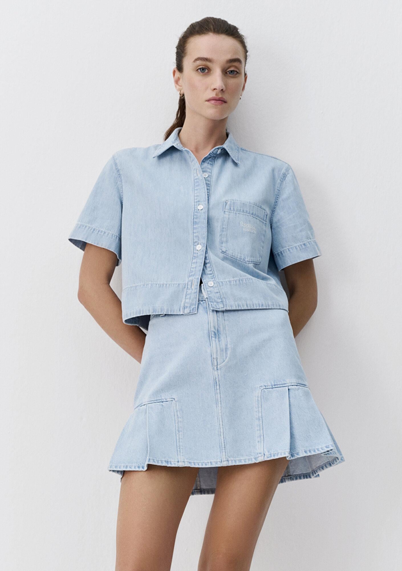 Mavi Açık Mavi Denim Gömlek Crop / Kısa Kesim 1211131-A6871