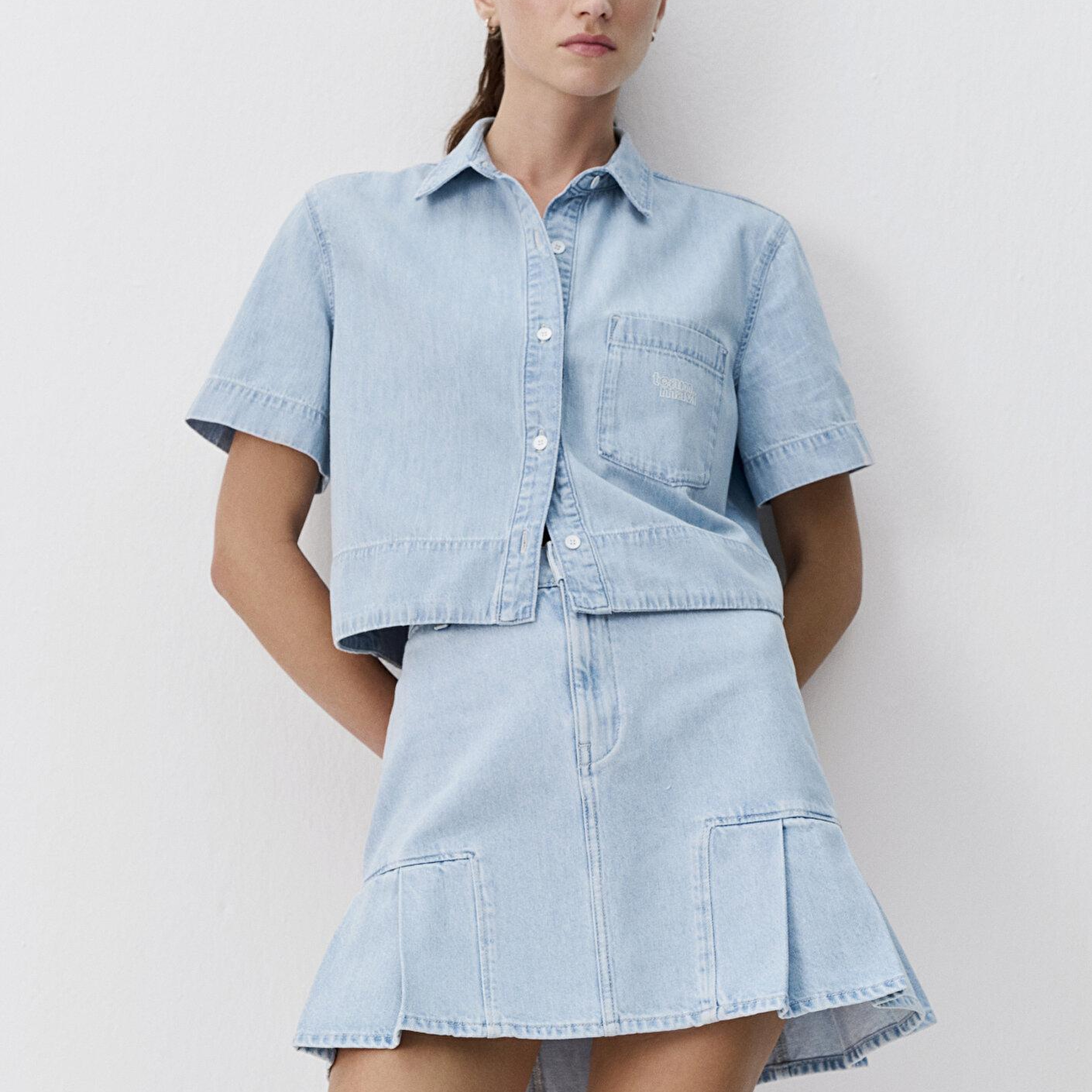 Mavi Açık Mavi Denim Gömlek Crop / Kısa Kesim 1211131-A6871