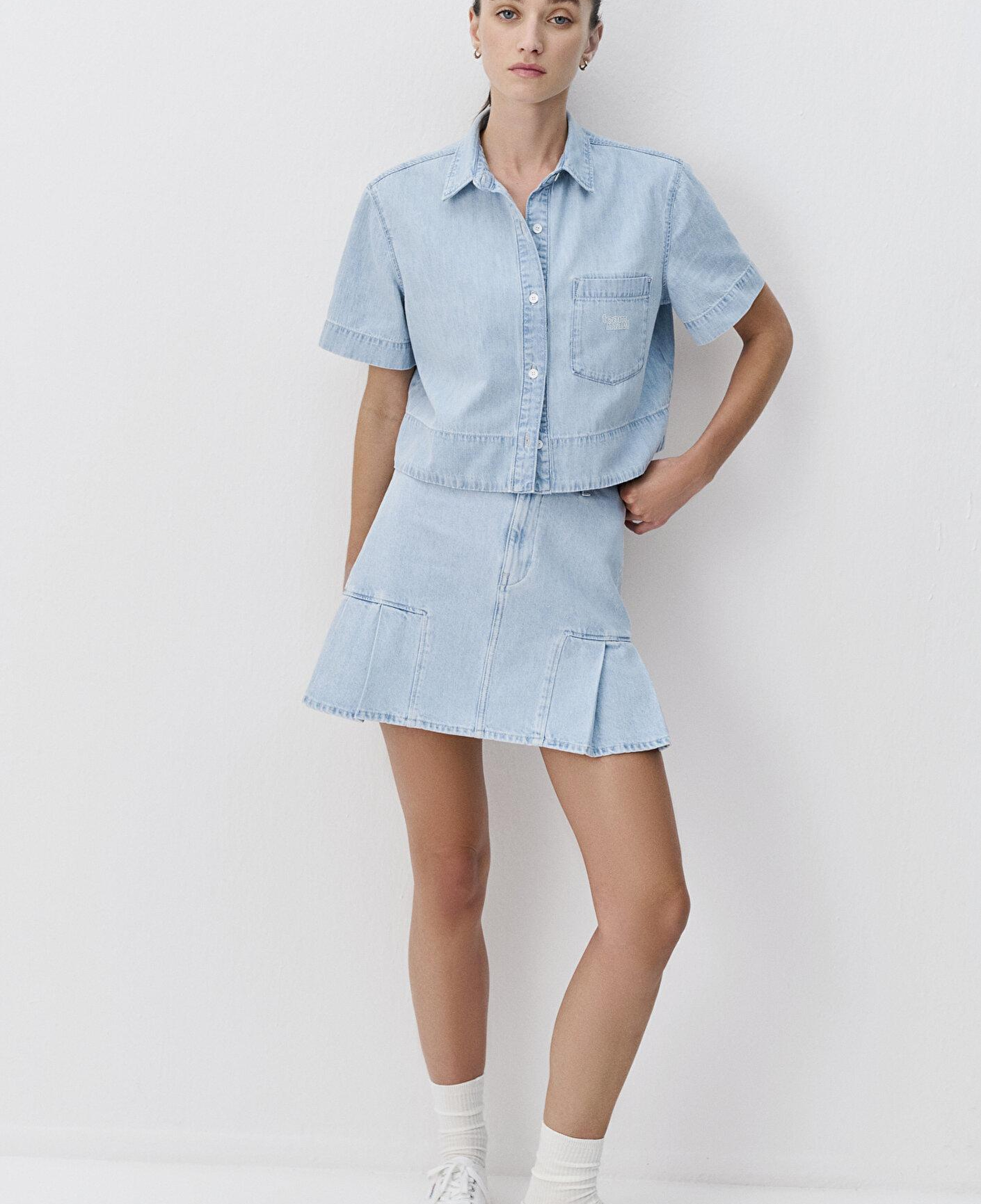Mavi Açık Mavi Denim Gömlek Crop / Kısa Kesim 1211131-A6871