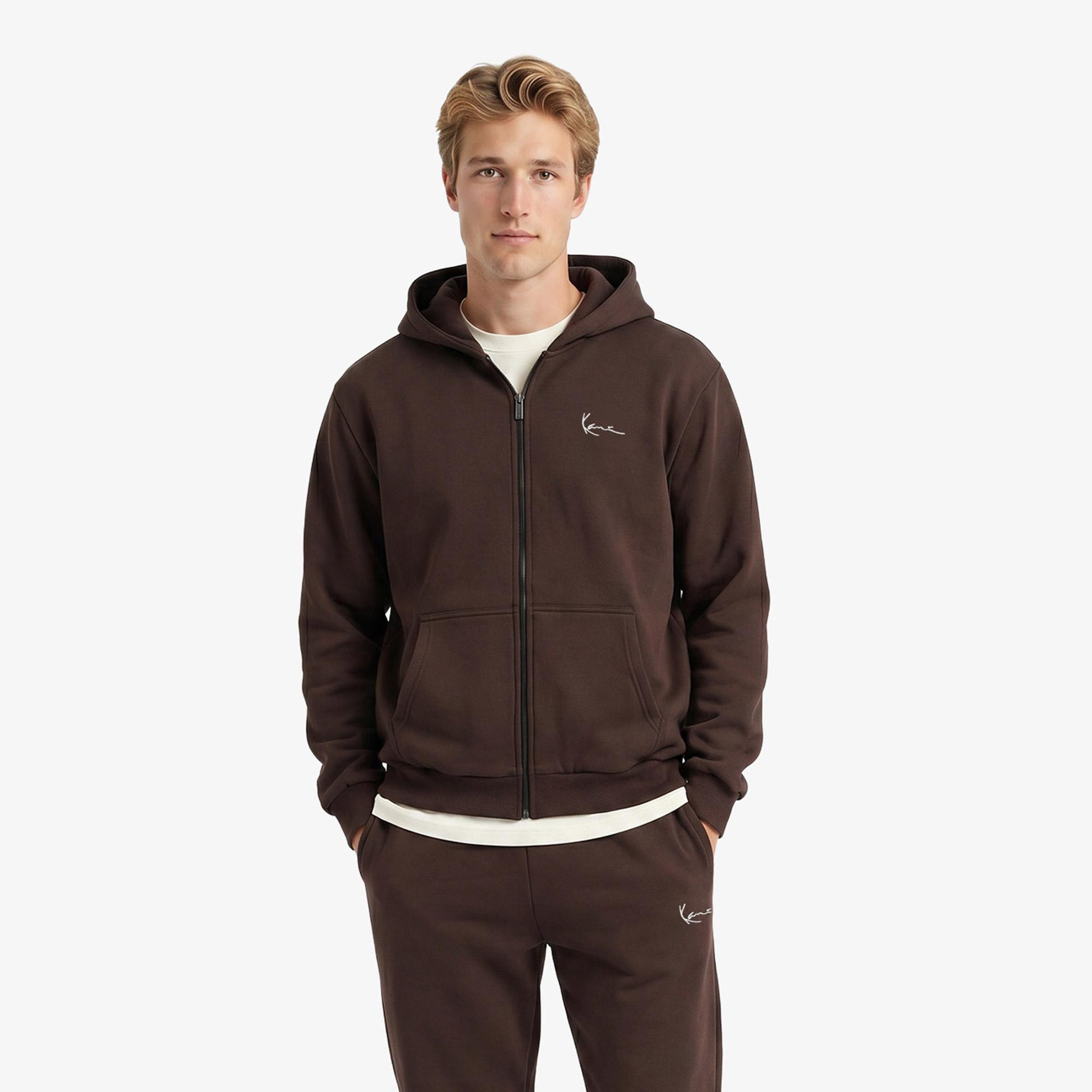 Karl Kani Small Signature Essential OS Zip Erkek Kahverengi Sweatshirt