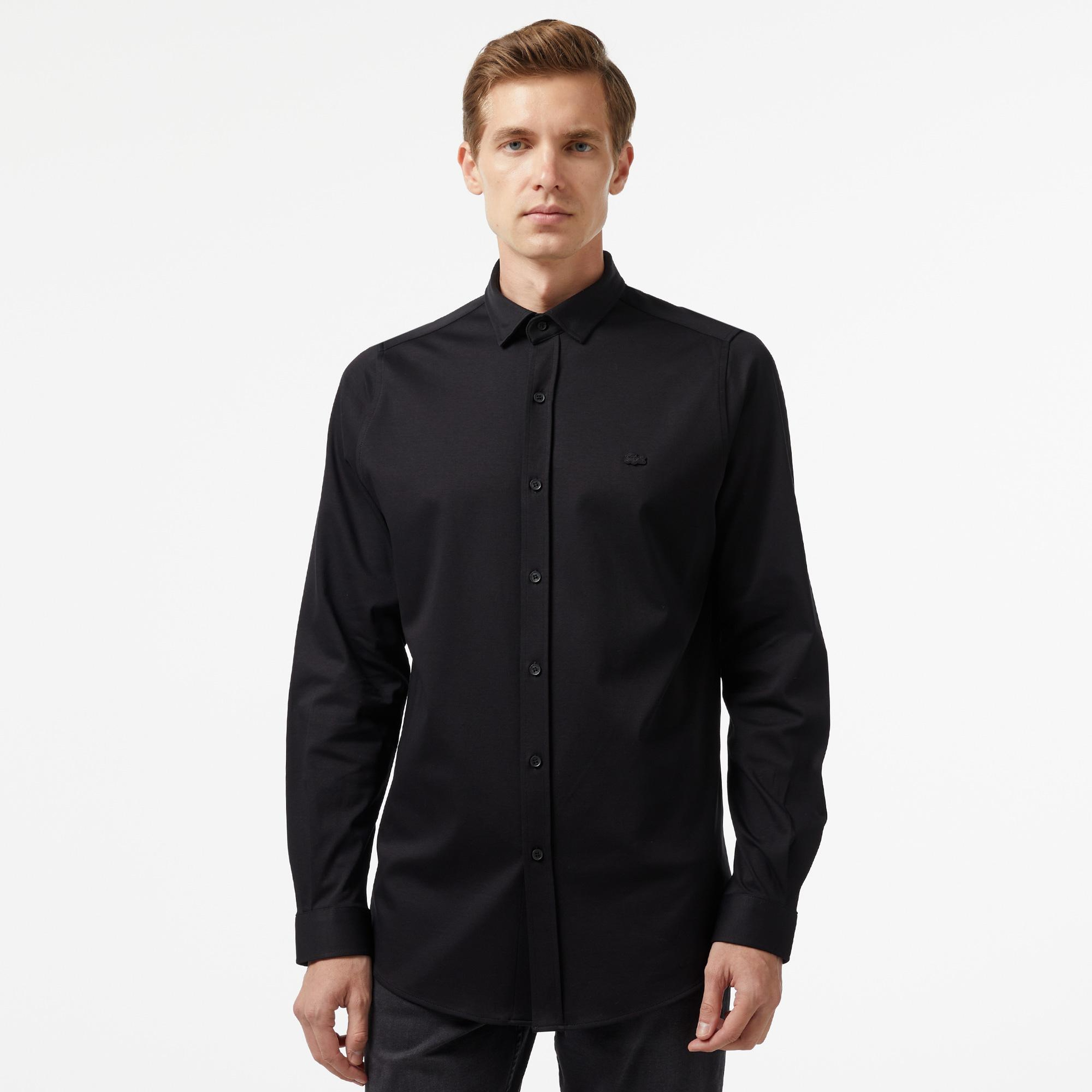 Erkek Slim Fit Siyah Gömlek