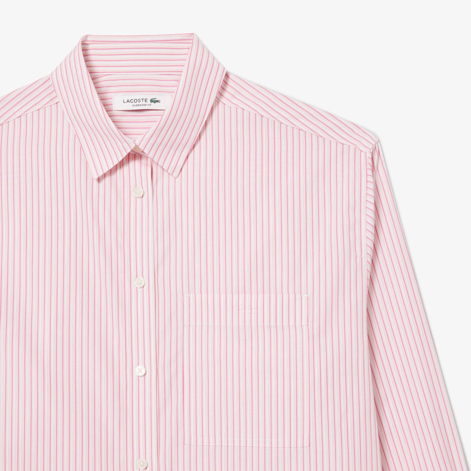 Kadın Oversize Fit Çizgili Pembe Gömlek