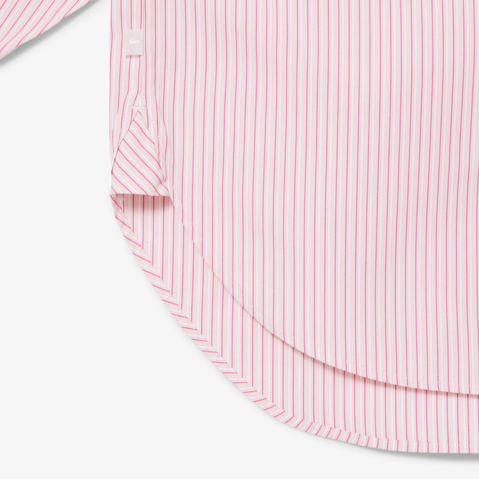 Kadın Oversize Fit Çizgili Pembe Gömlek