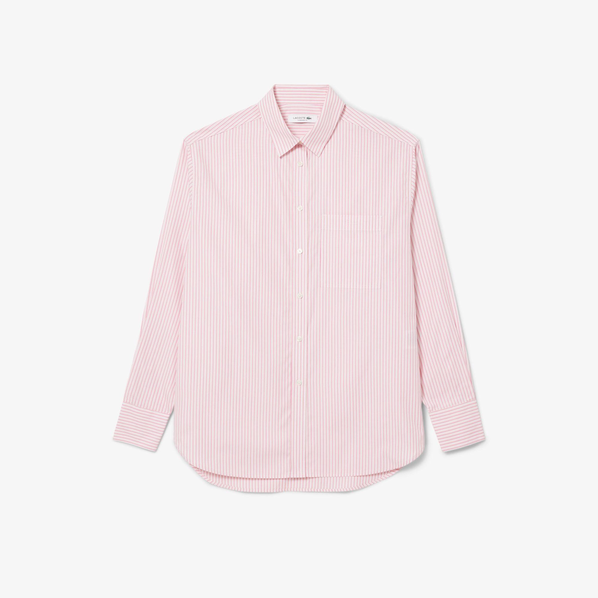 Kadın Oversize Fit Çizgili Pembe Gömlek
