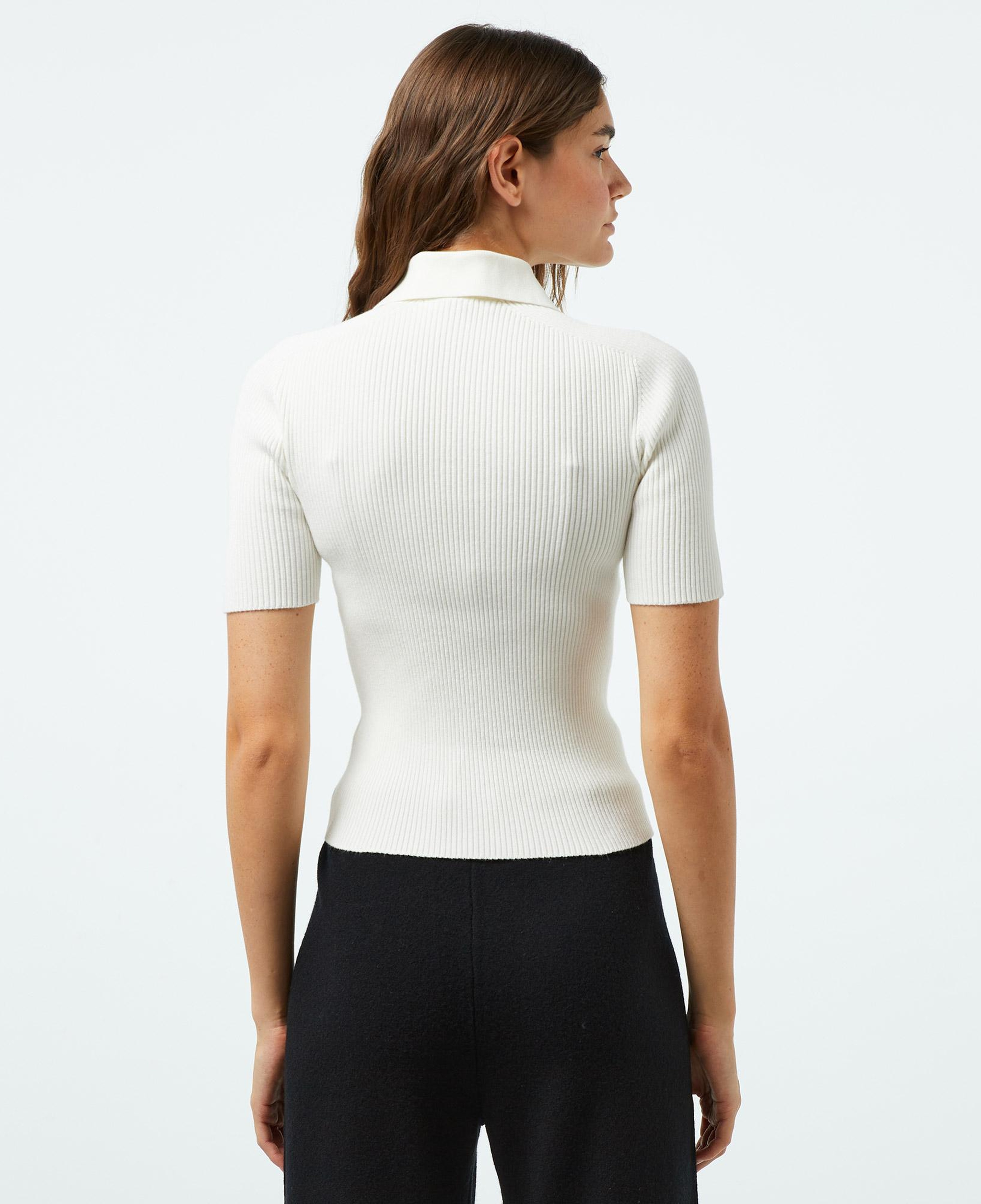 Kadın Slim Fit Polo Yaka Beyaz Triko