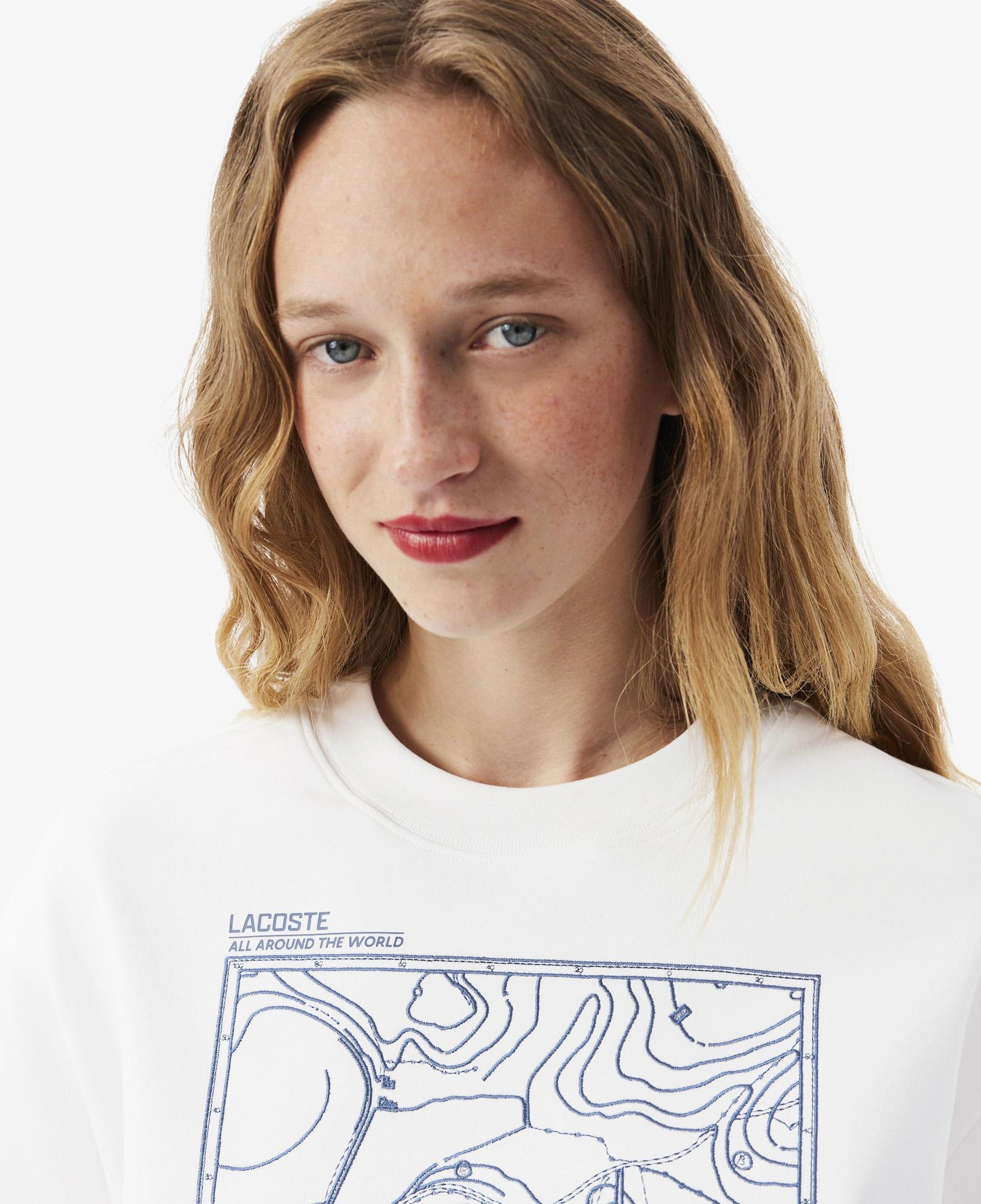 Kadın Oversize Fit Bisiklet Yaka Baskılı Beyaz T-Shirt