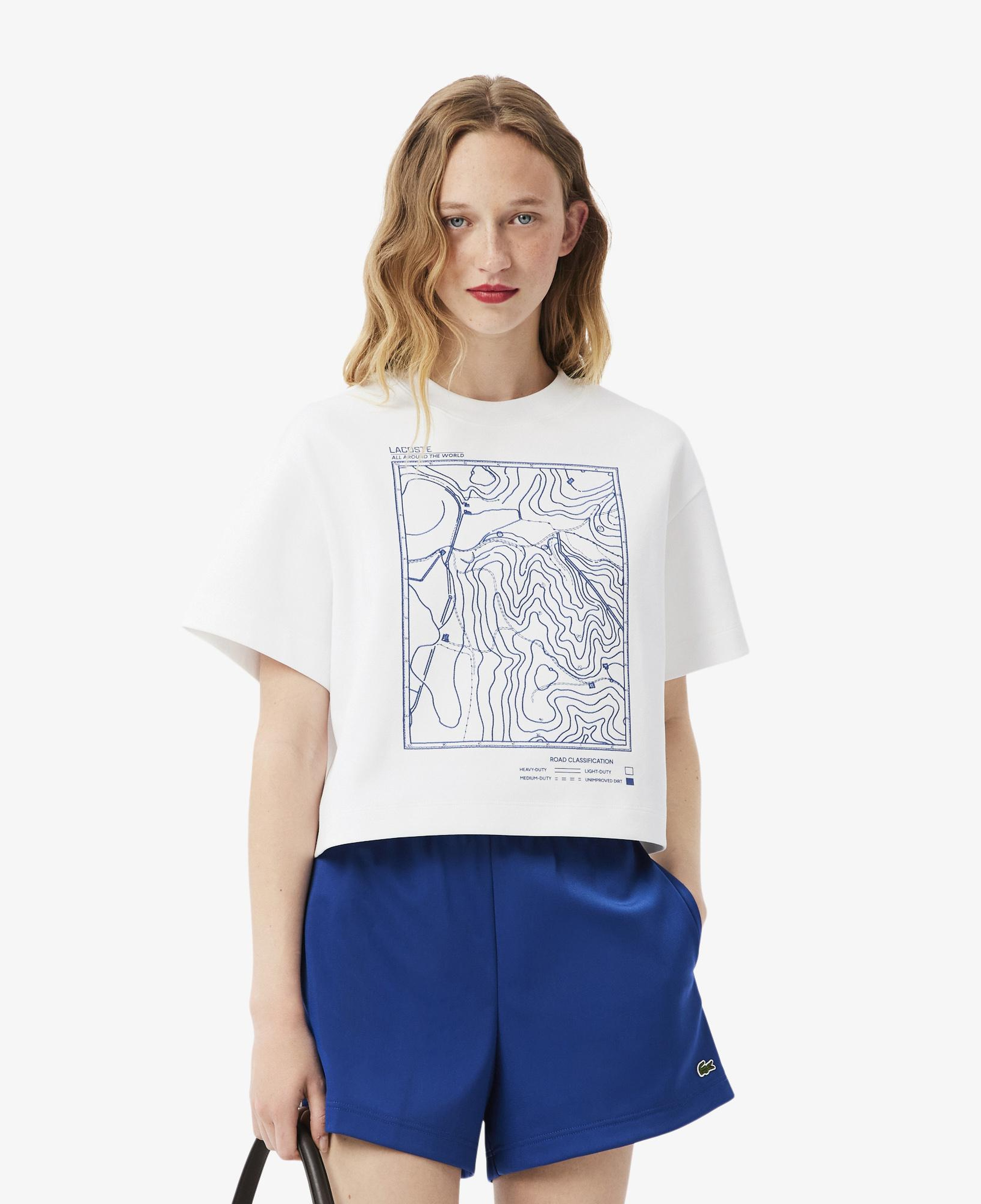 Kadın Oversize Fit Bisiklet Yaka Baskılı Beyaz T-Shirt