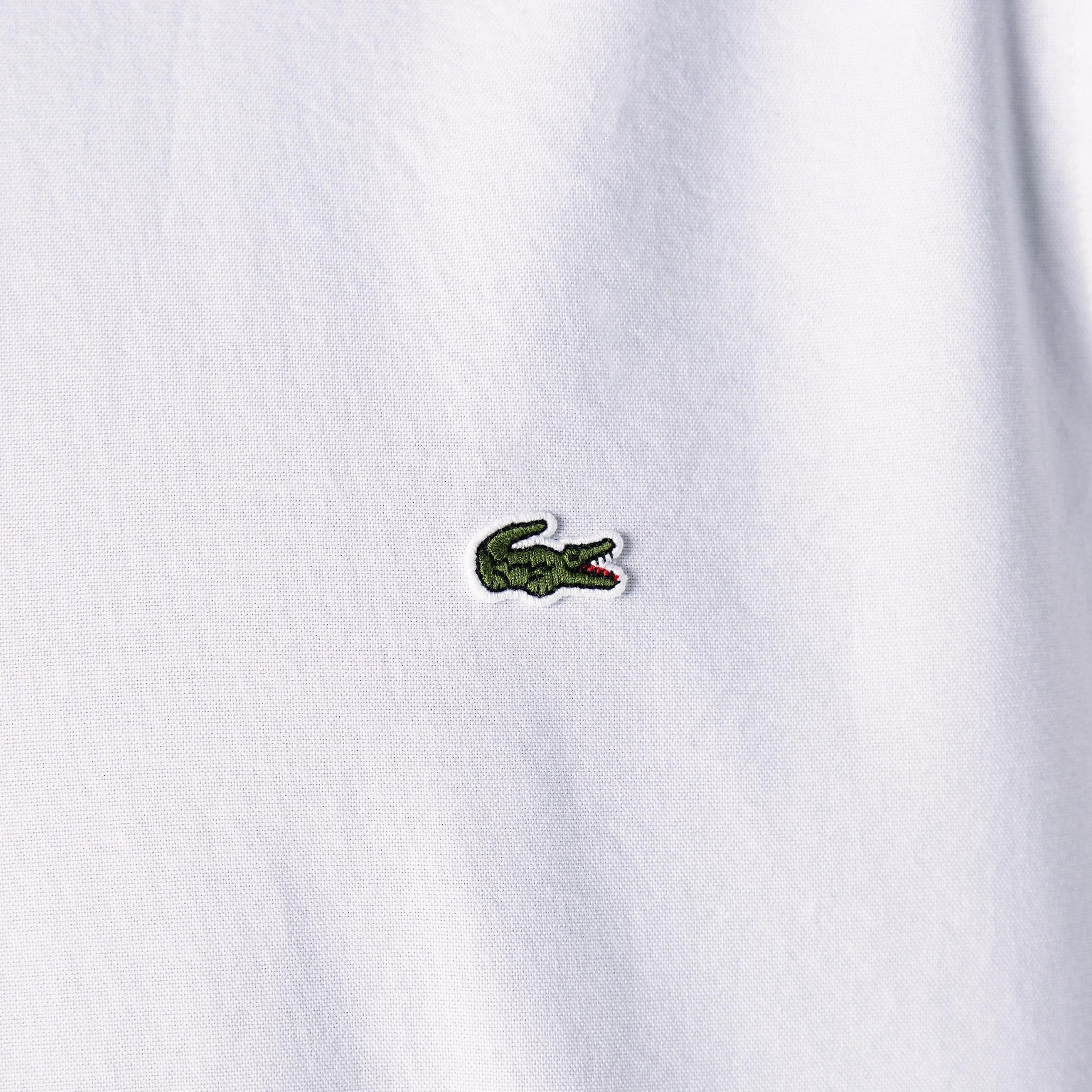 Erkek Slim Fit Düğmeli Yaka Beyaz Gömlek