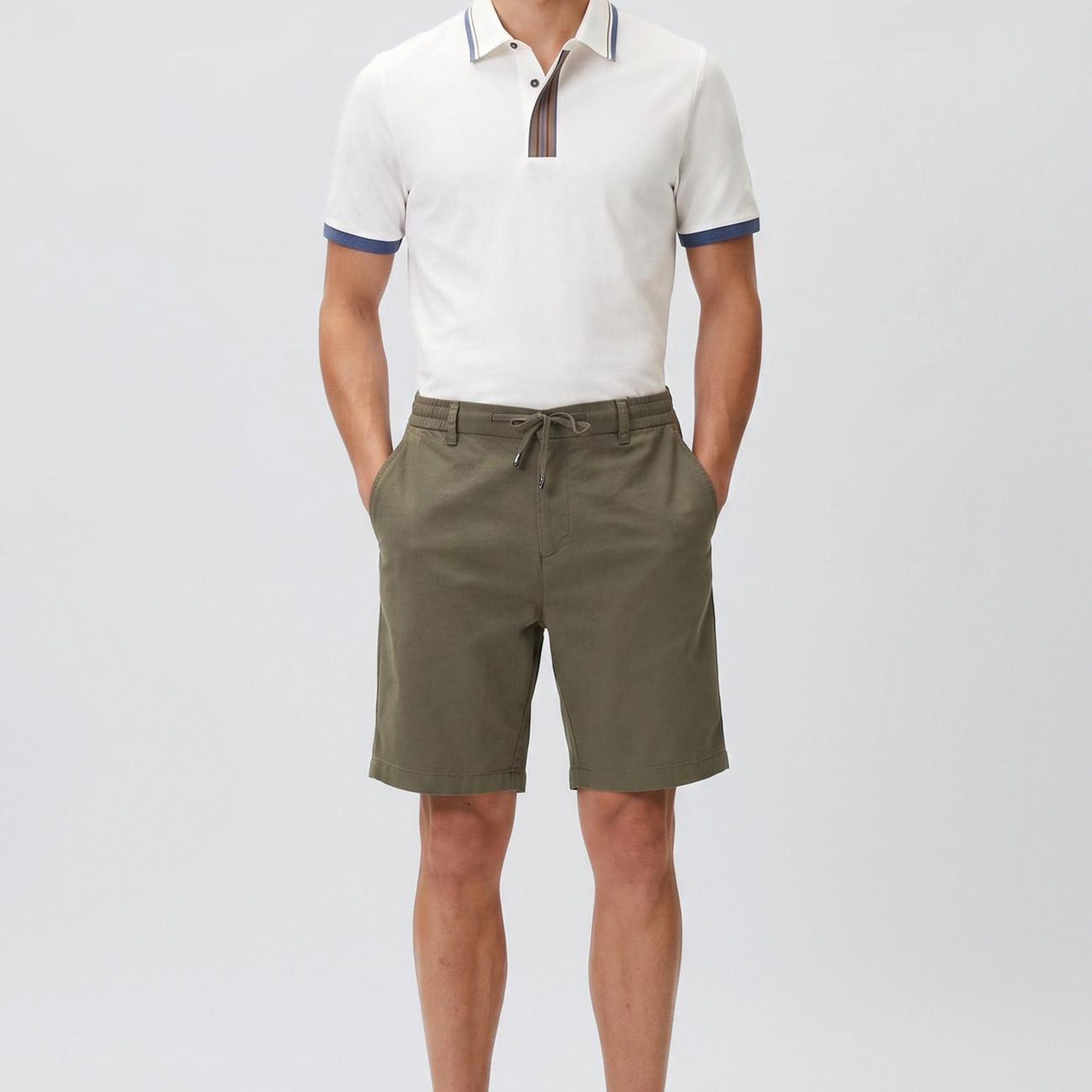 Network Erkek Slim Fit Haki Keten Karışımlı Dokuma Şort