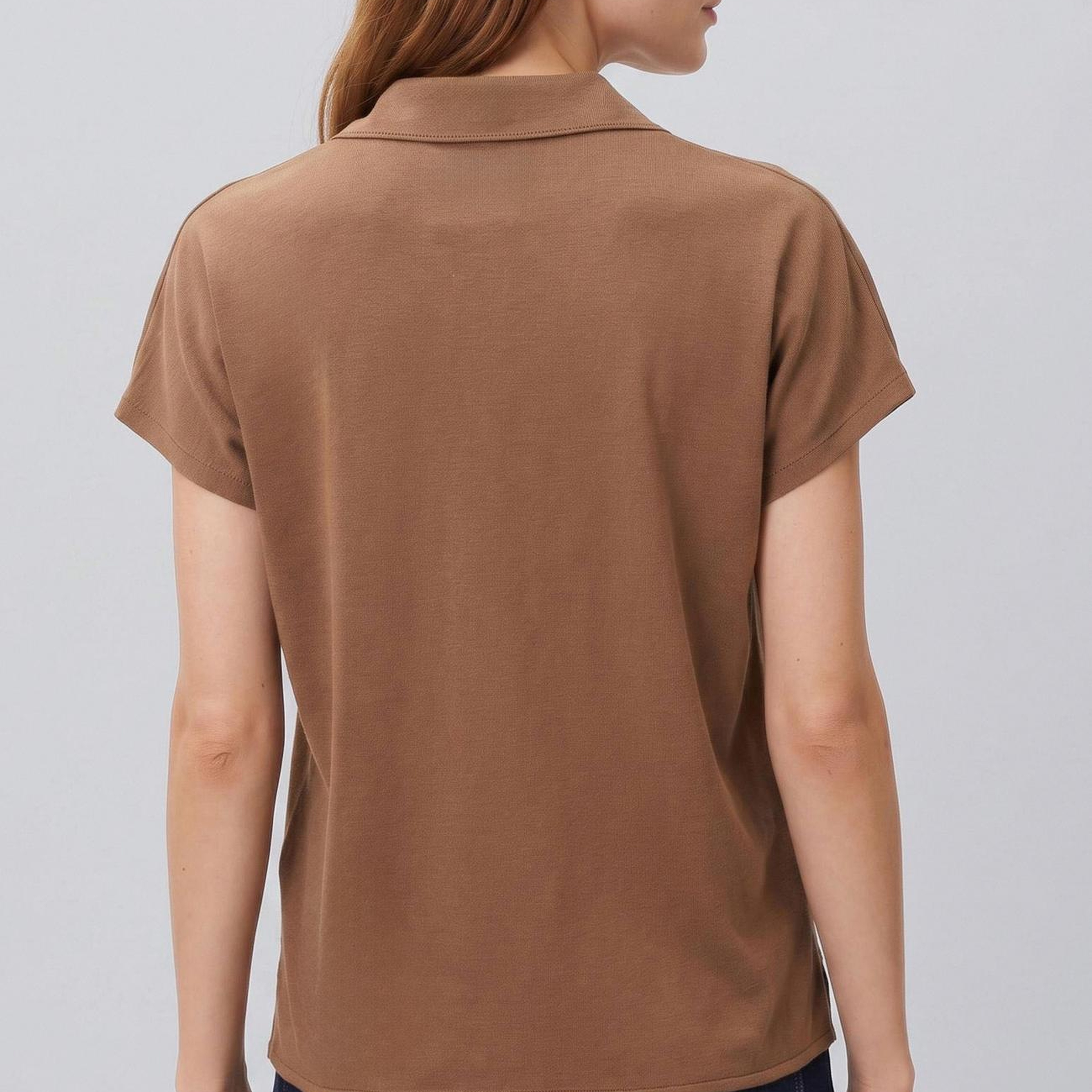 Network Kadın Kahverengi Gömlek Yaka T-shirt