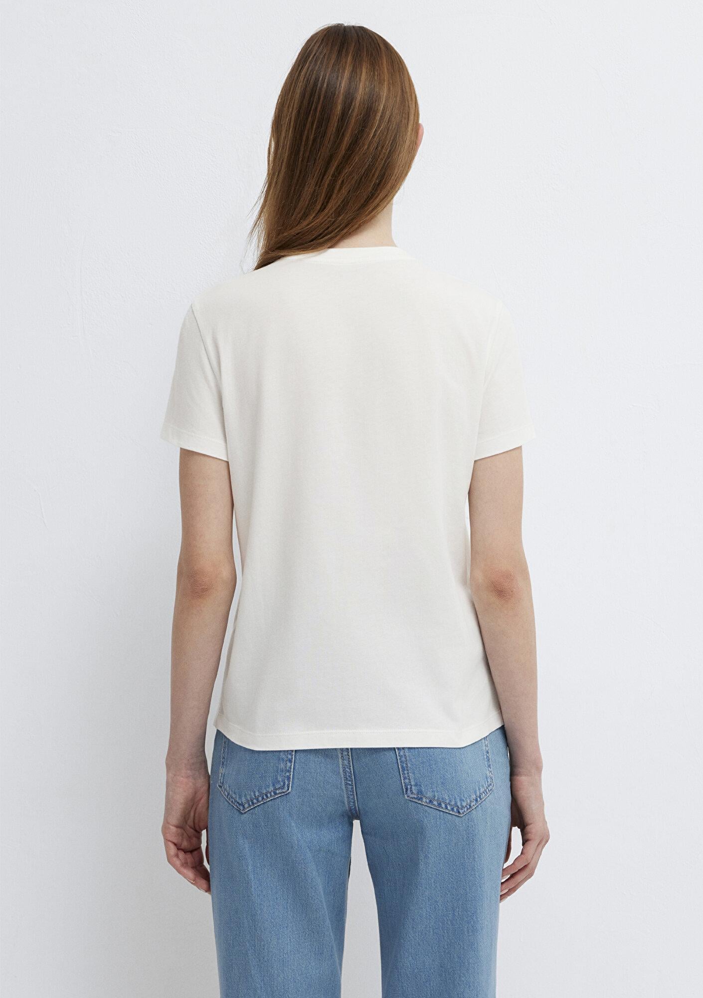 Mavi Baskılı Ekru Tişört Semi Slim Fit / Yarı Dar Kesim 1613989-70057