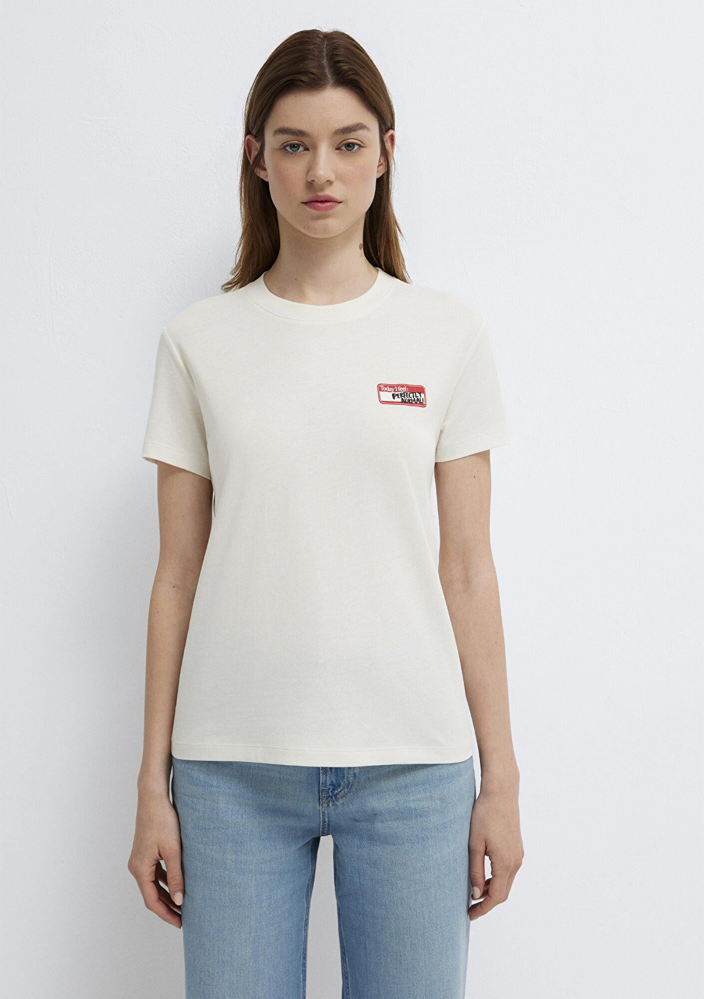 Mavi Ekru Tişört Semi Slim Fit / Yarı Dar Kesim 1614251-80194