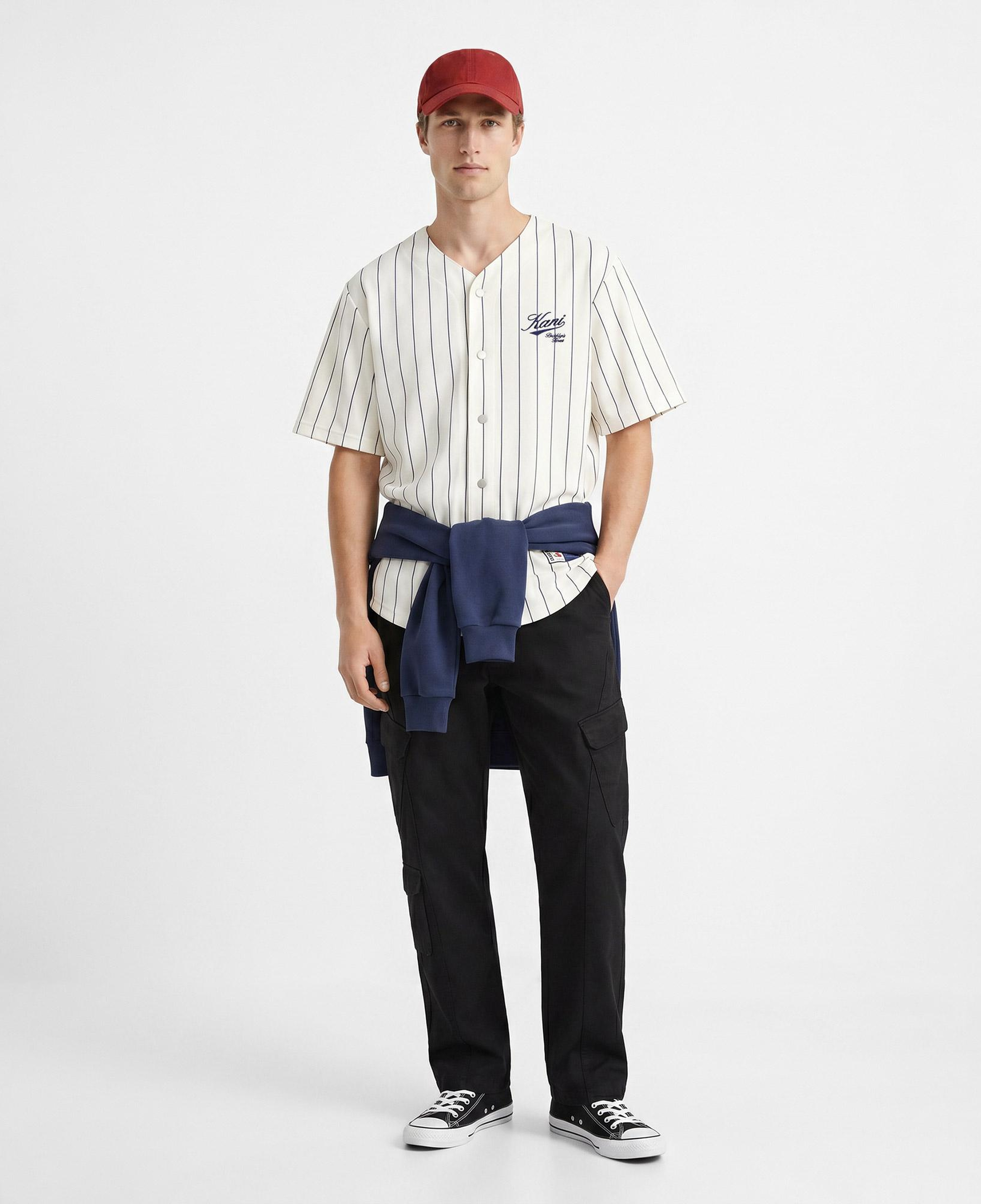 Karl Kani Cursive Varsity Pinstripe Cropped Baseball Erkek Beyaz Gömlek