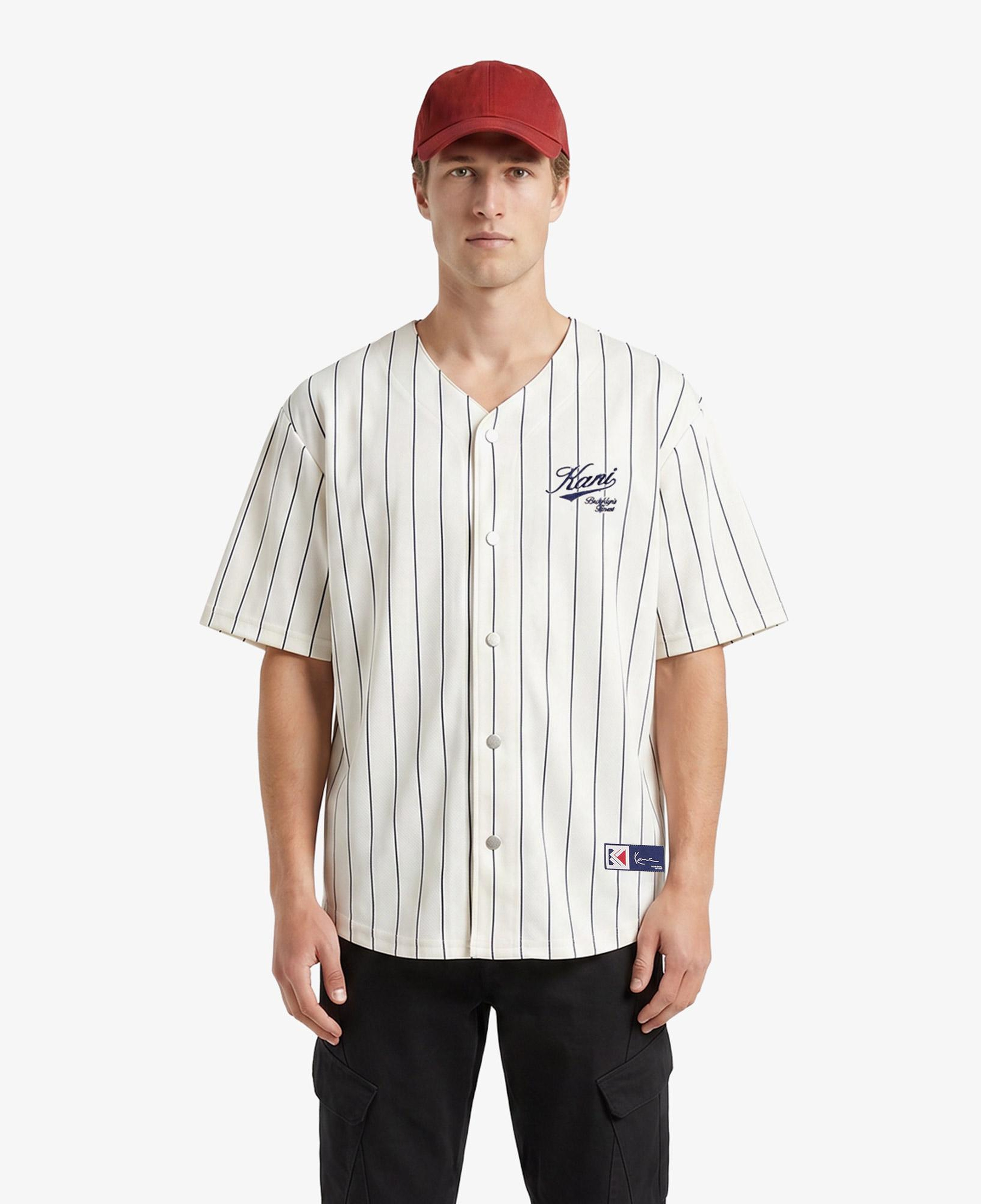 Karl Kani Cursive Varsity Pinstripe Cropped Baseball Erkek Beyaz Gömlek