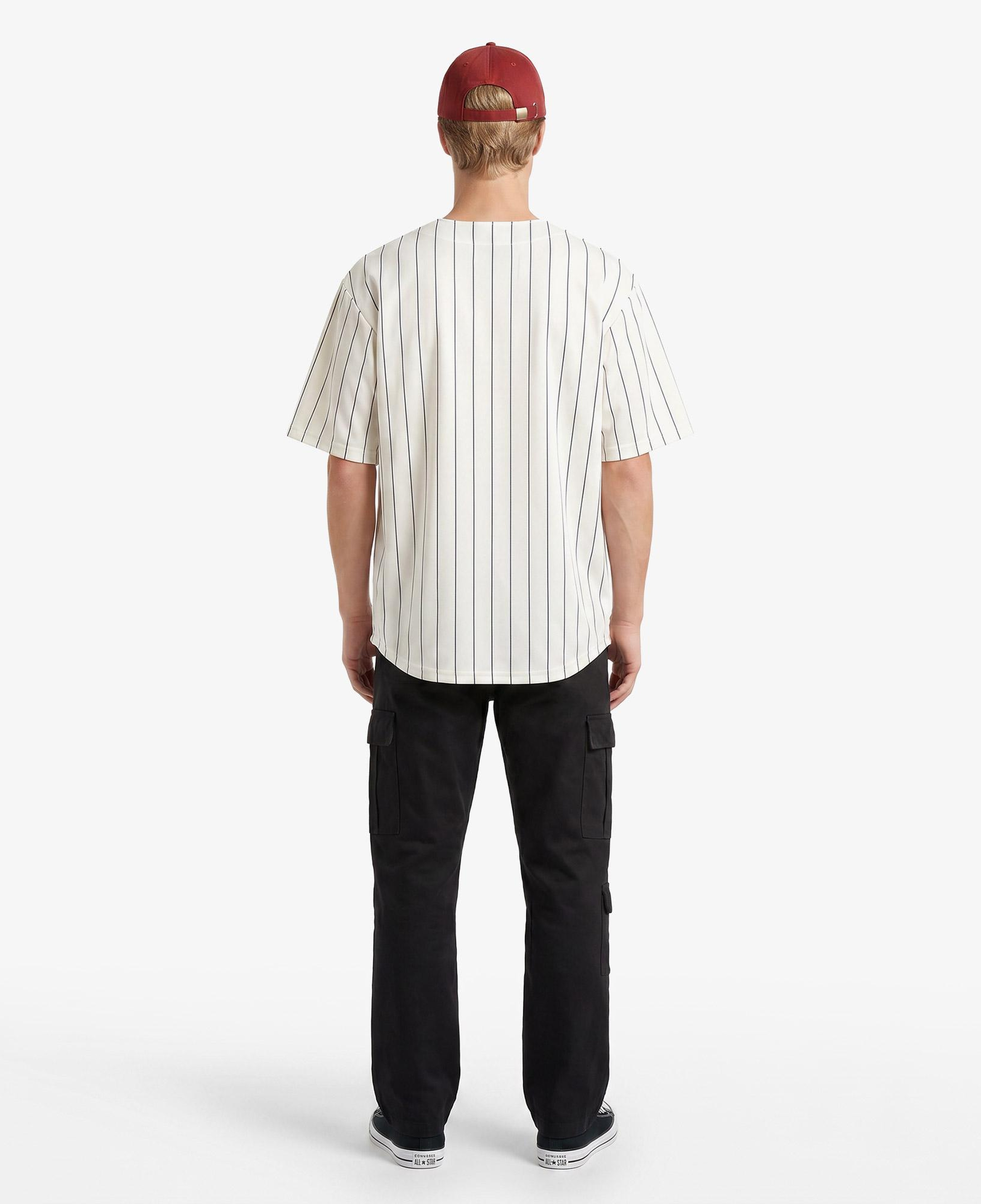 Karl Kani Cursive Varsity Pinstripe Cropped Baseball Erkek Beyaz Gömlek