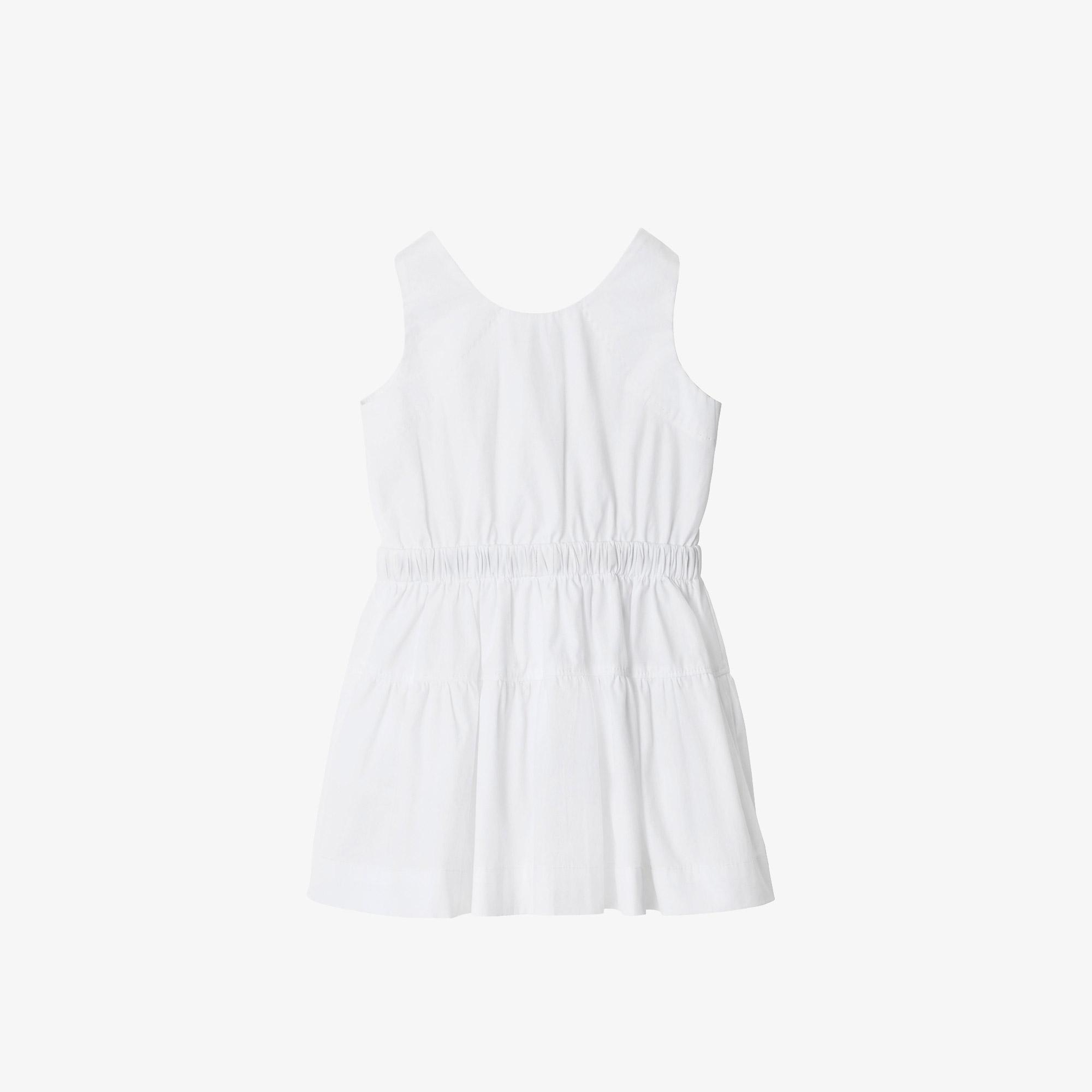 Burberry Check Trim Cotton Çocuk Beyaz Elbise