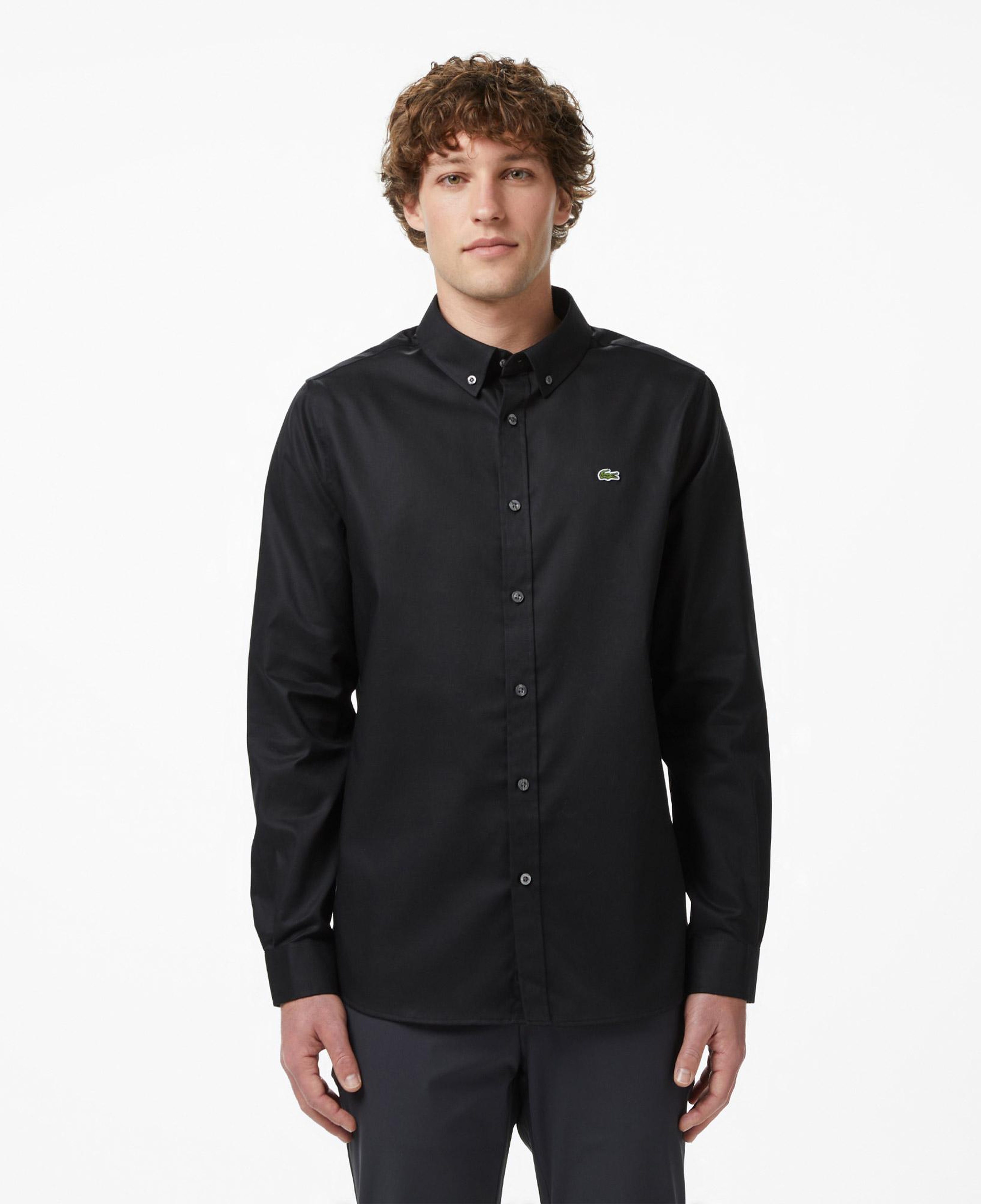 Erkek Slim Fit Düğmeli Yaka Siyah Gömlek