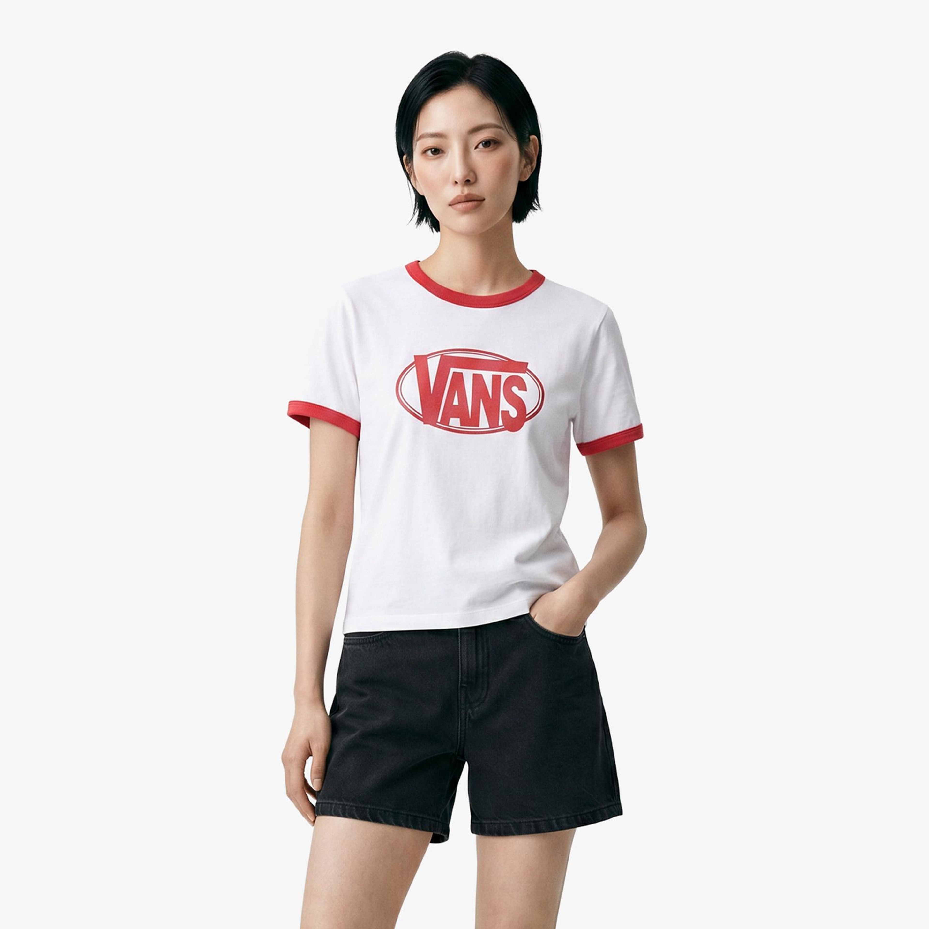 Vans Center Chest Ringer  Kadın Beyaz T-Shirt