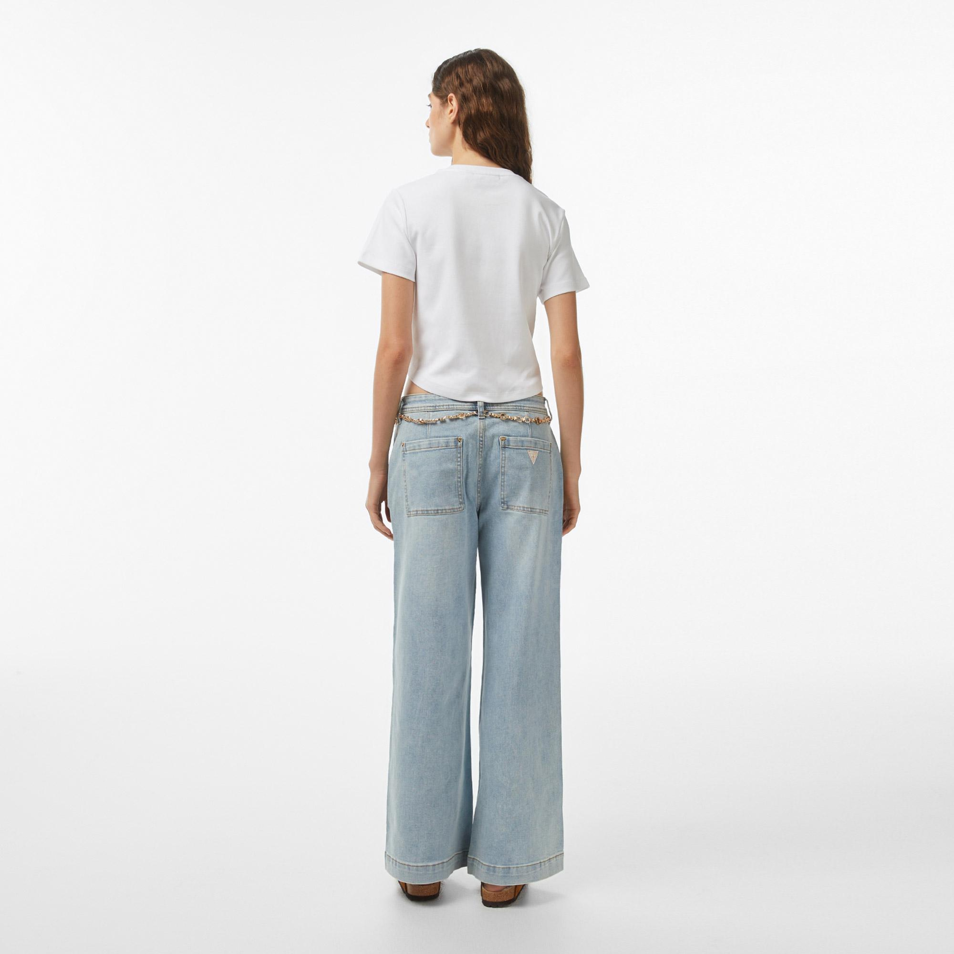 Guess Zoya Wide Leg Kadın Mavi Pantolon