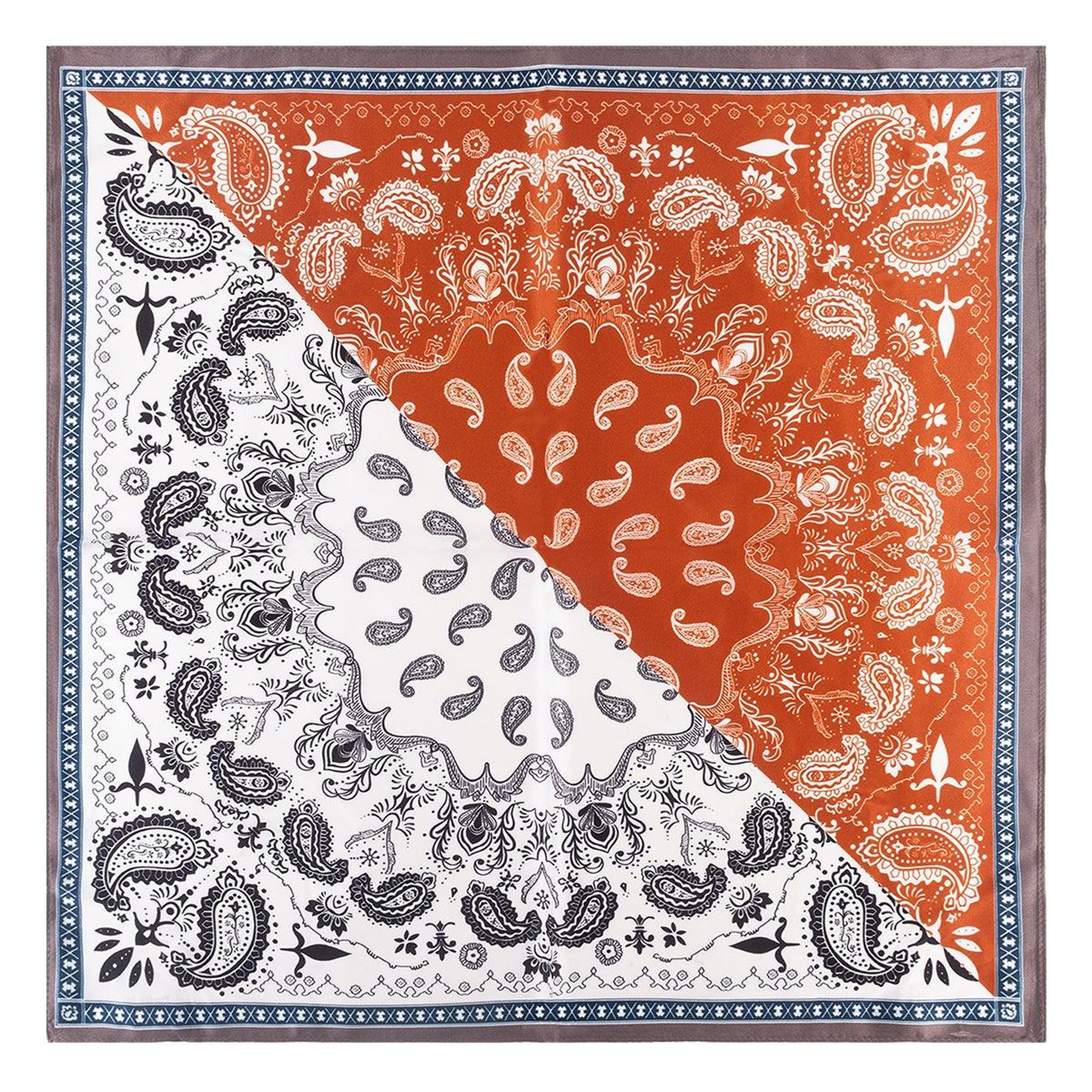 Bordo Beyaz Laila Saf İpek Küçük Kare Eşarp 53x53 cm