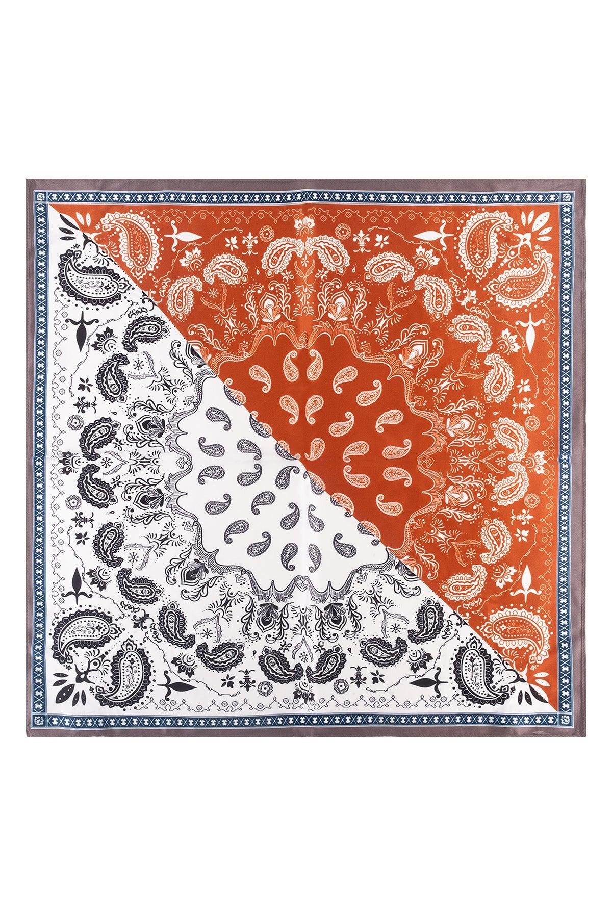 Bordo Beyaz Laila Saf İpek Küçük Kare Eşarp 53x53 cm
