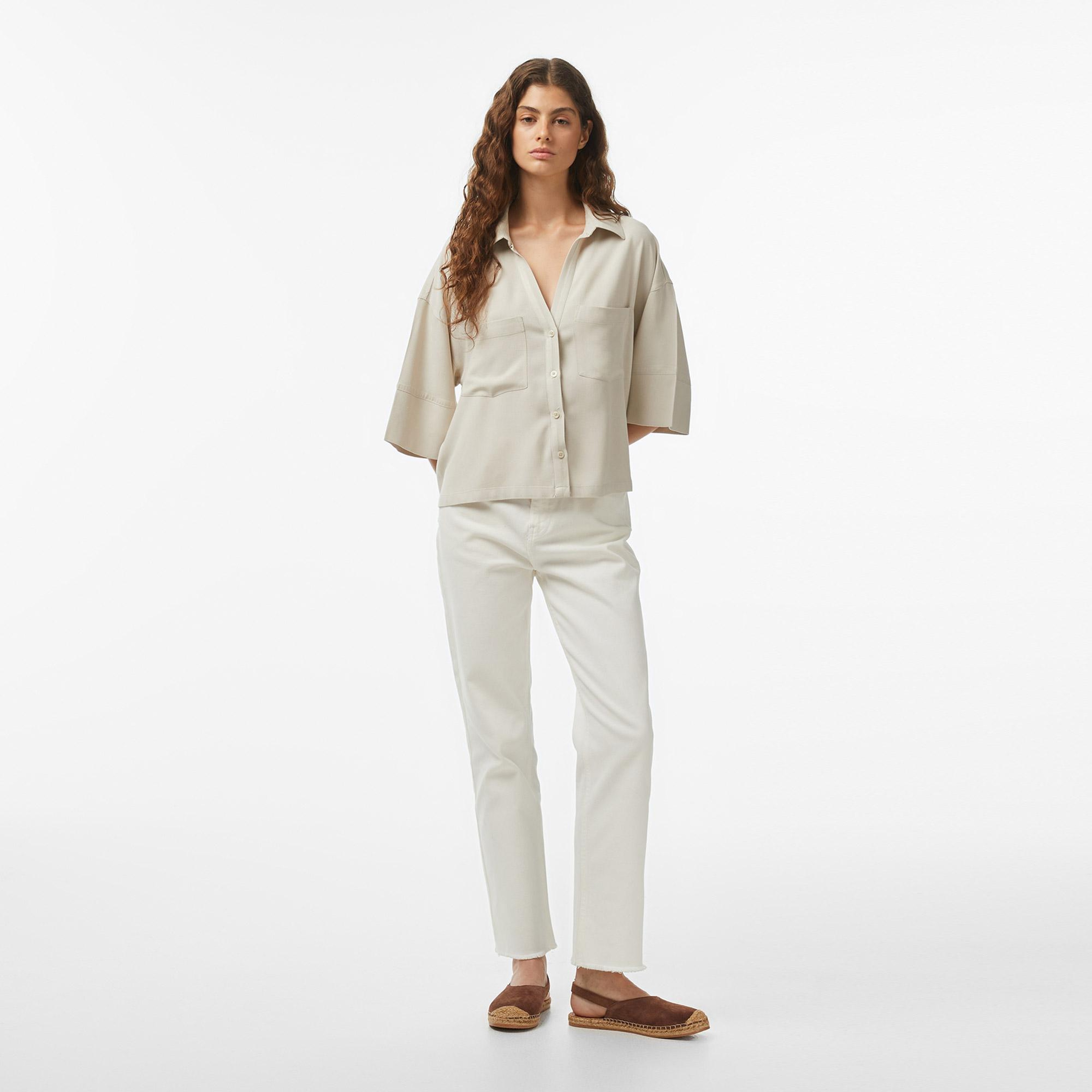 Nautica Kadın Bej Regular Fit Kısa Kollu Gömlek